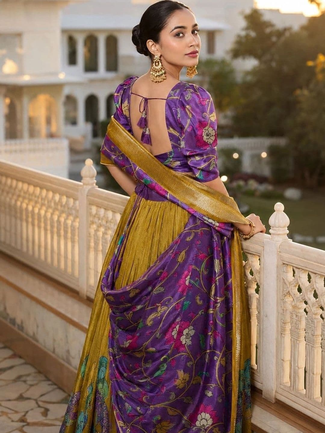 House of Pataudi Printed Semi-Stitched Lehenga & Unstitched Blouse Taping thumbnail 3