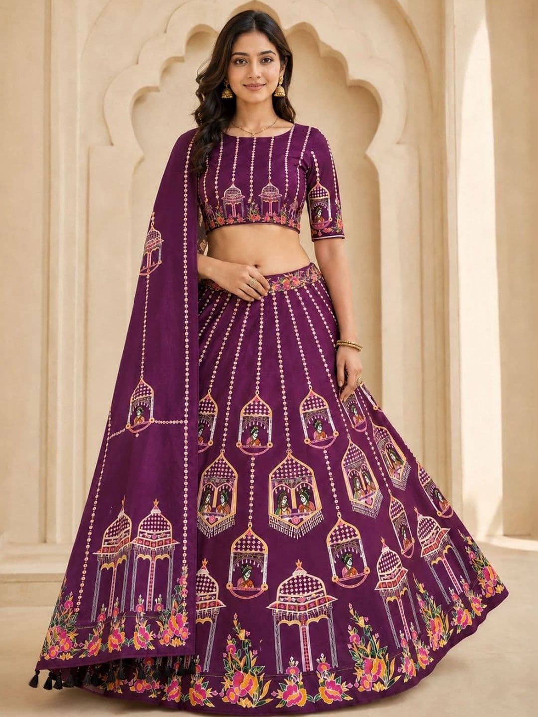 KAHIRAA WHOLETEX Printed Semi-Stitched Lehenga & Unstitched Blouse With Dupatta - view 1