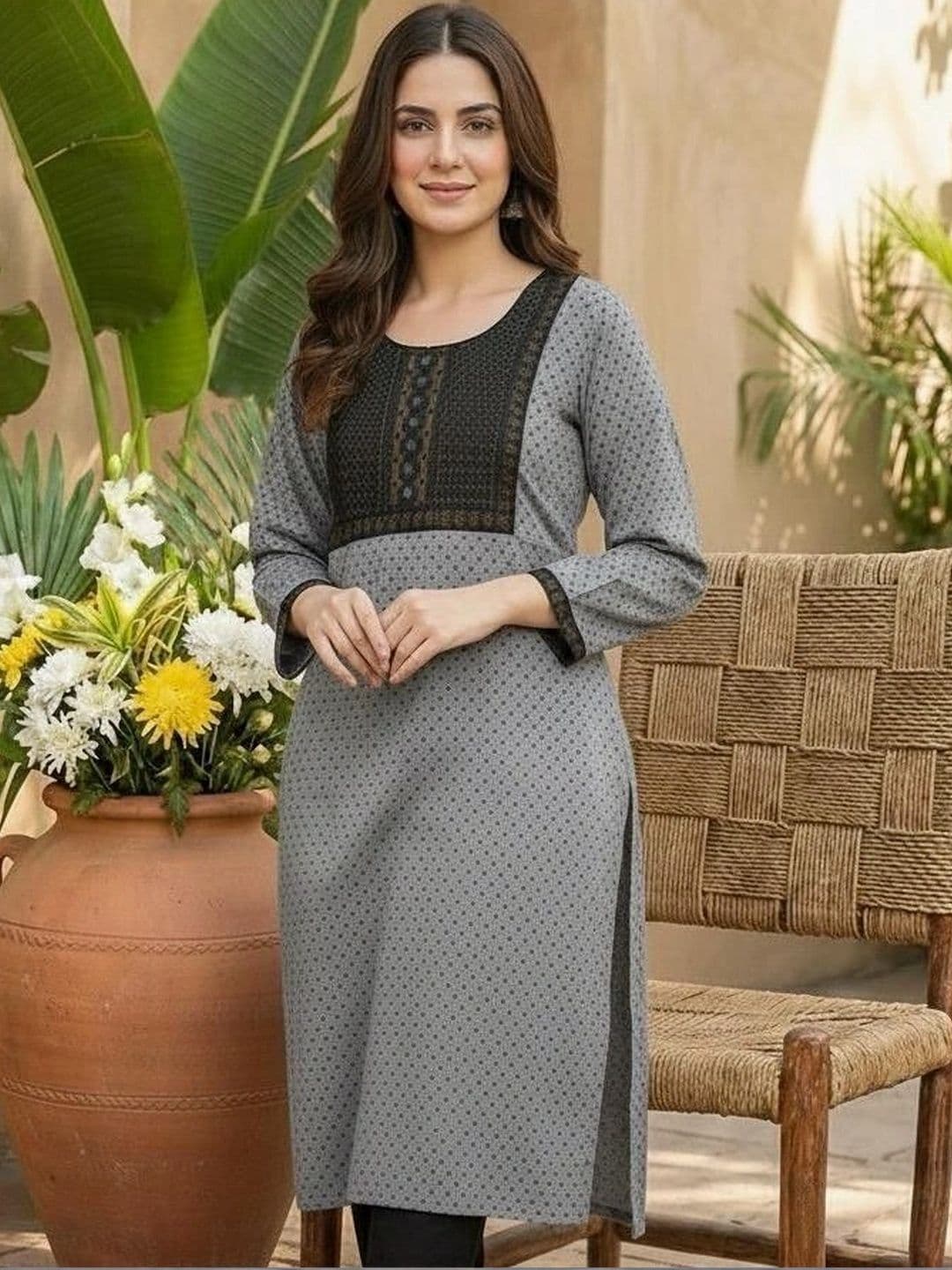 Sypher Boutique Women Polka Dot Printed Thread Work Dobby Handloom Kurta - view 1