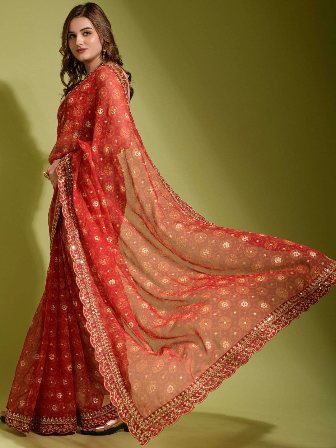 KALINI Embellished Embroidered Pure Chiffon Saree thumbnail 2
