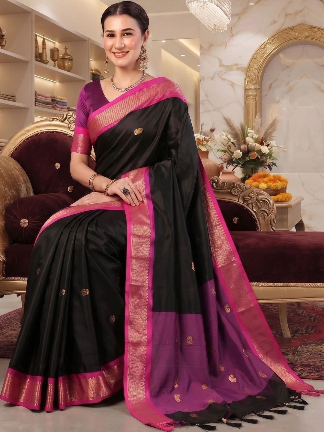 Zankhi Hosiery Woven Design Zari Art Silk Banarasi Saree thumbnail 5