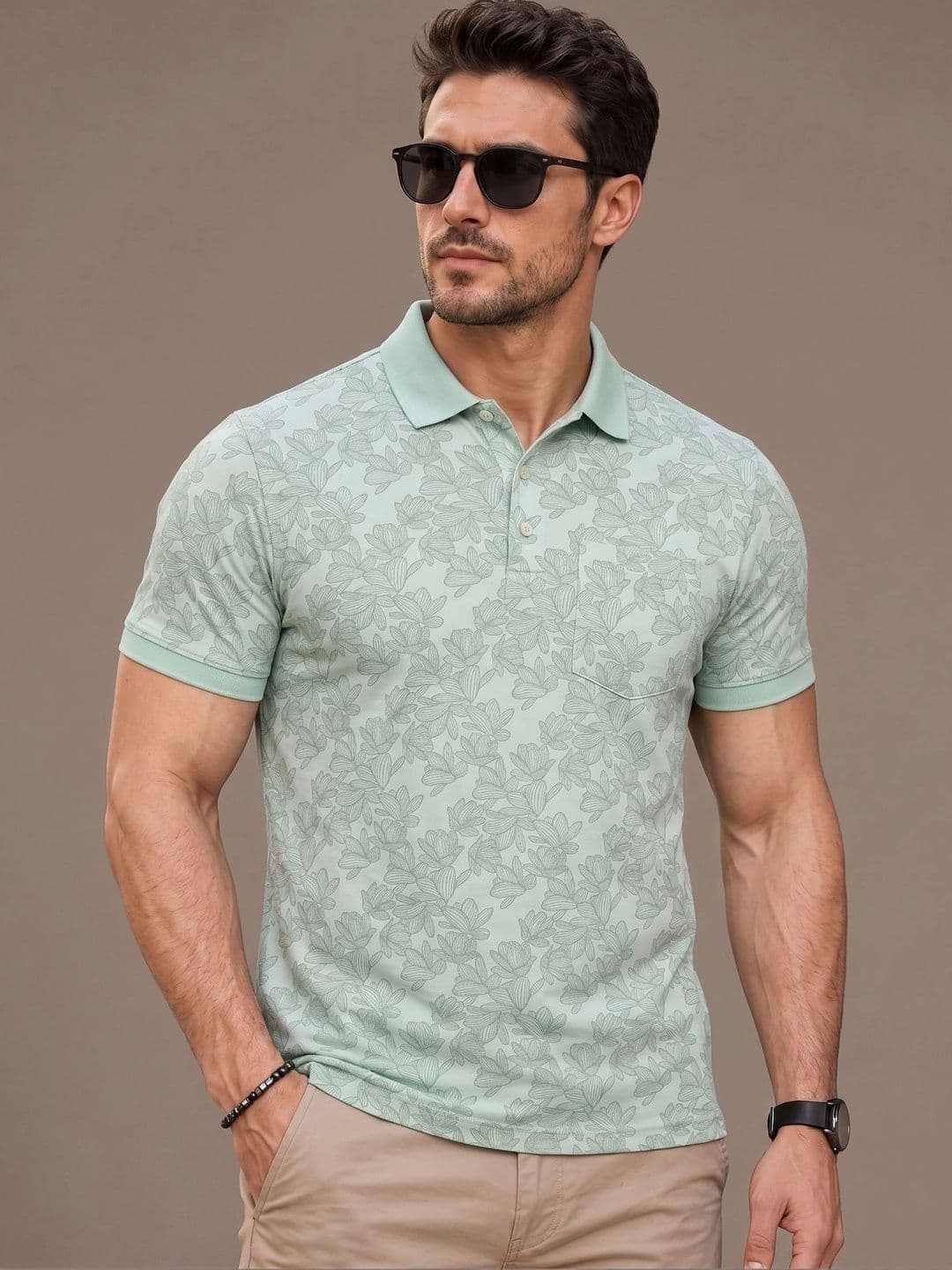 Roadster Men Floral Printed Polo Collar Pockets T-shirt thumbnail 5