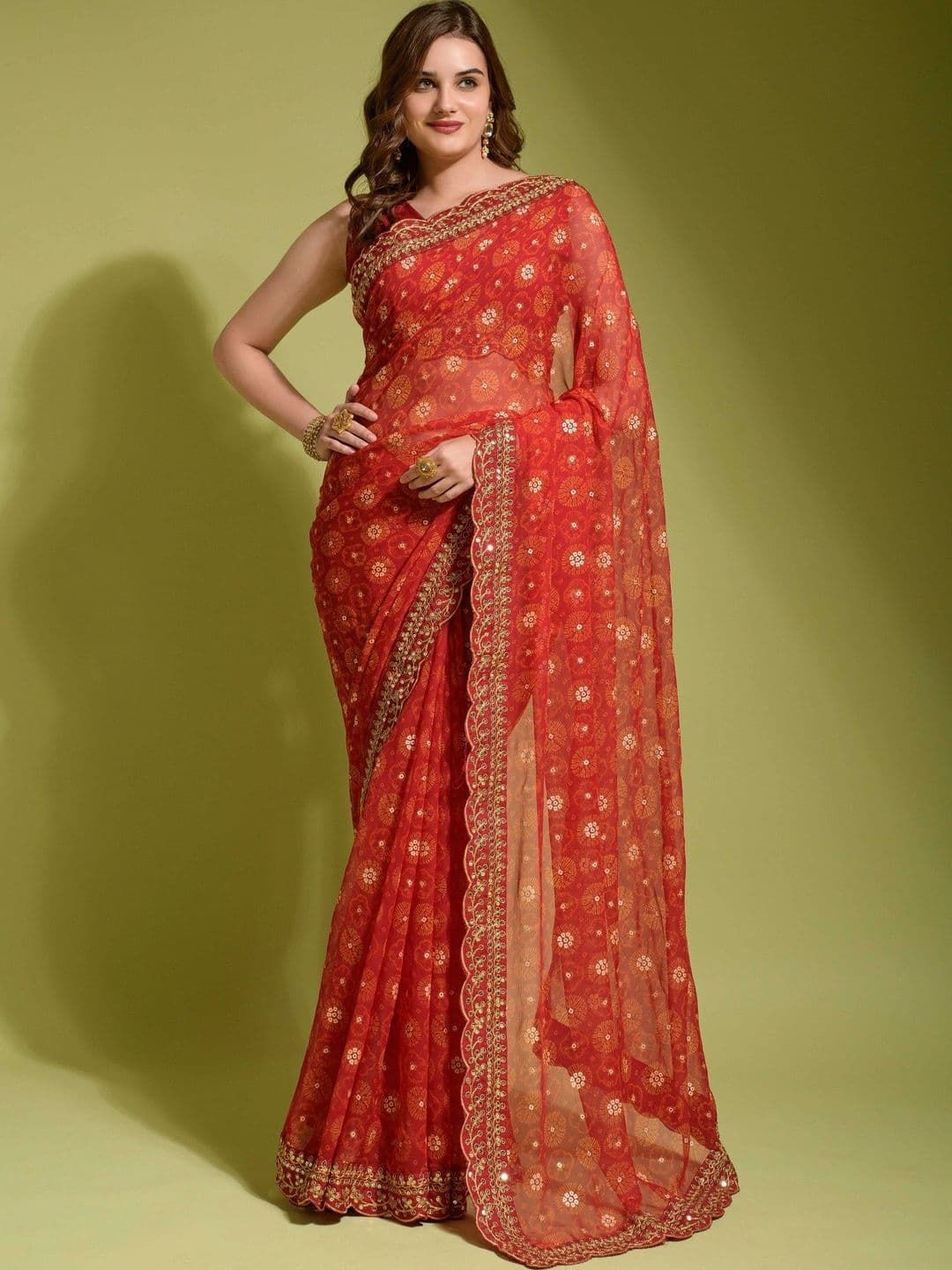 KALINI Embellished Embroidered Pure Chiffon Saree - view 1