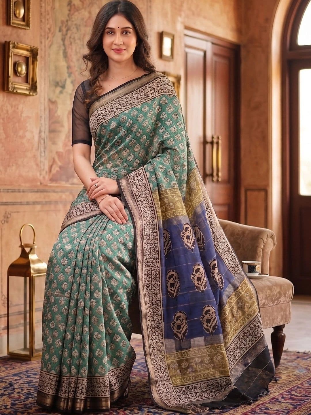 Vidula FashionEthnic Motifs Printed Cotton Silk Zari Saree thumbnail 5