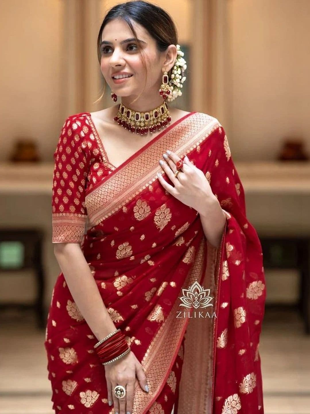 revika Woven Design Zari Art Silk Designer Kanjeevaram Saree thumbnail 5