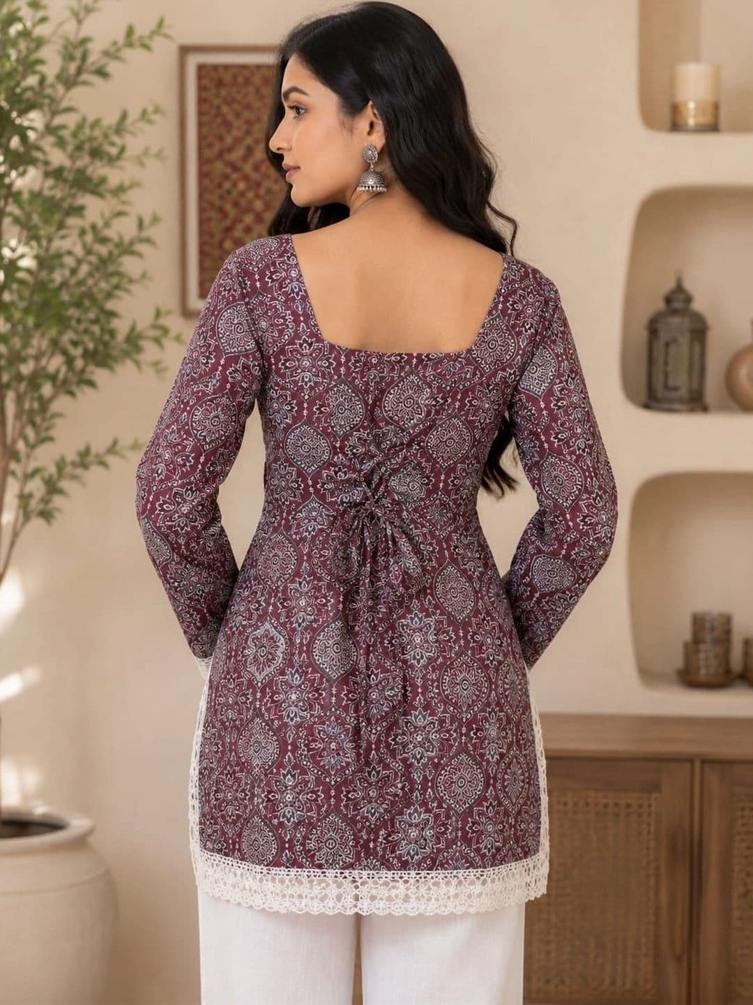 shivay Ethnic Motifs Printed Bell Sleeve Straight Kurti thumbnail 5