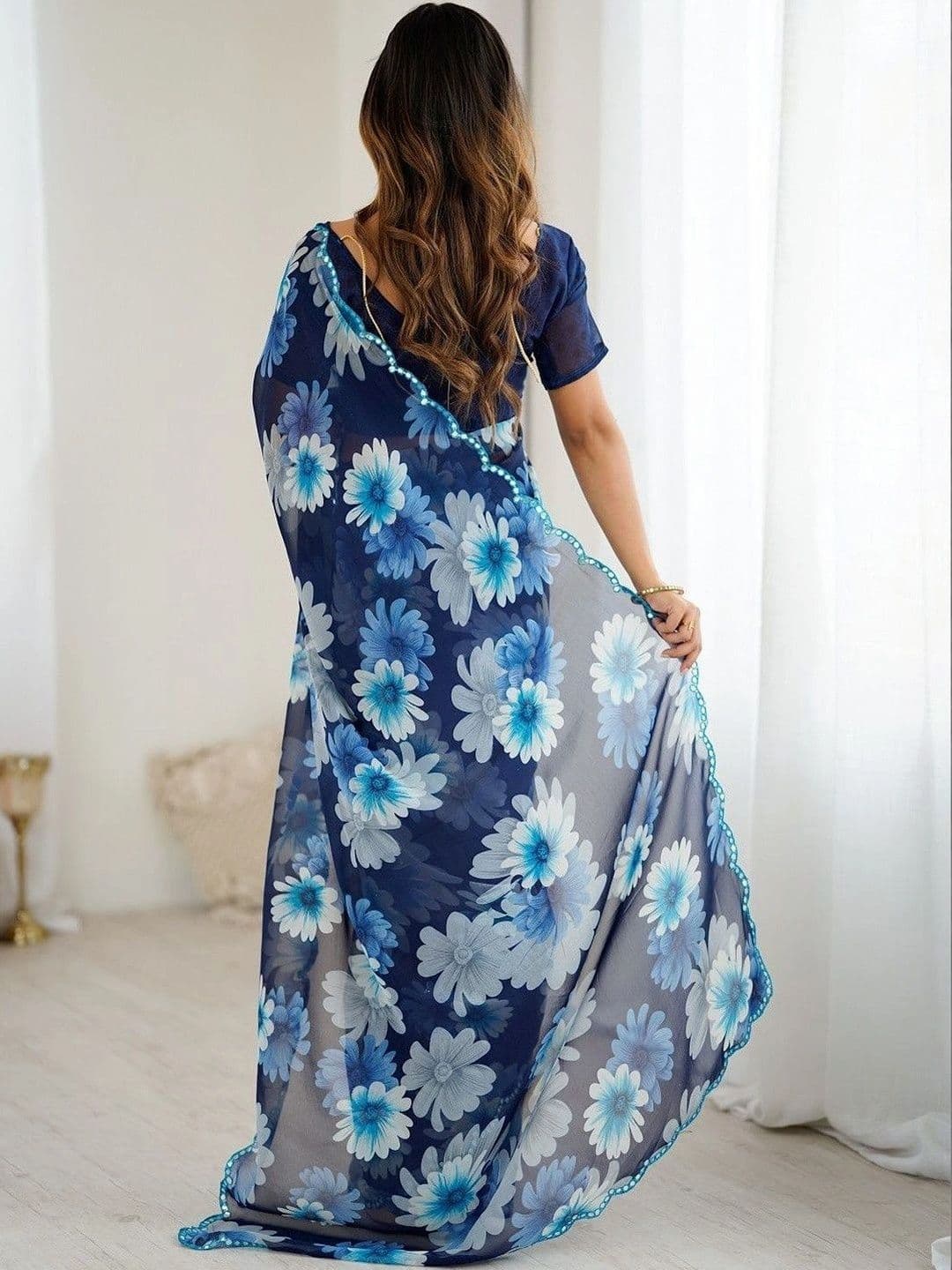 KALINI Floral Pure Georgette Saree thumbnail 5