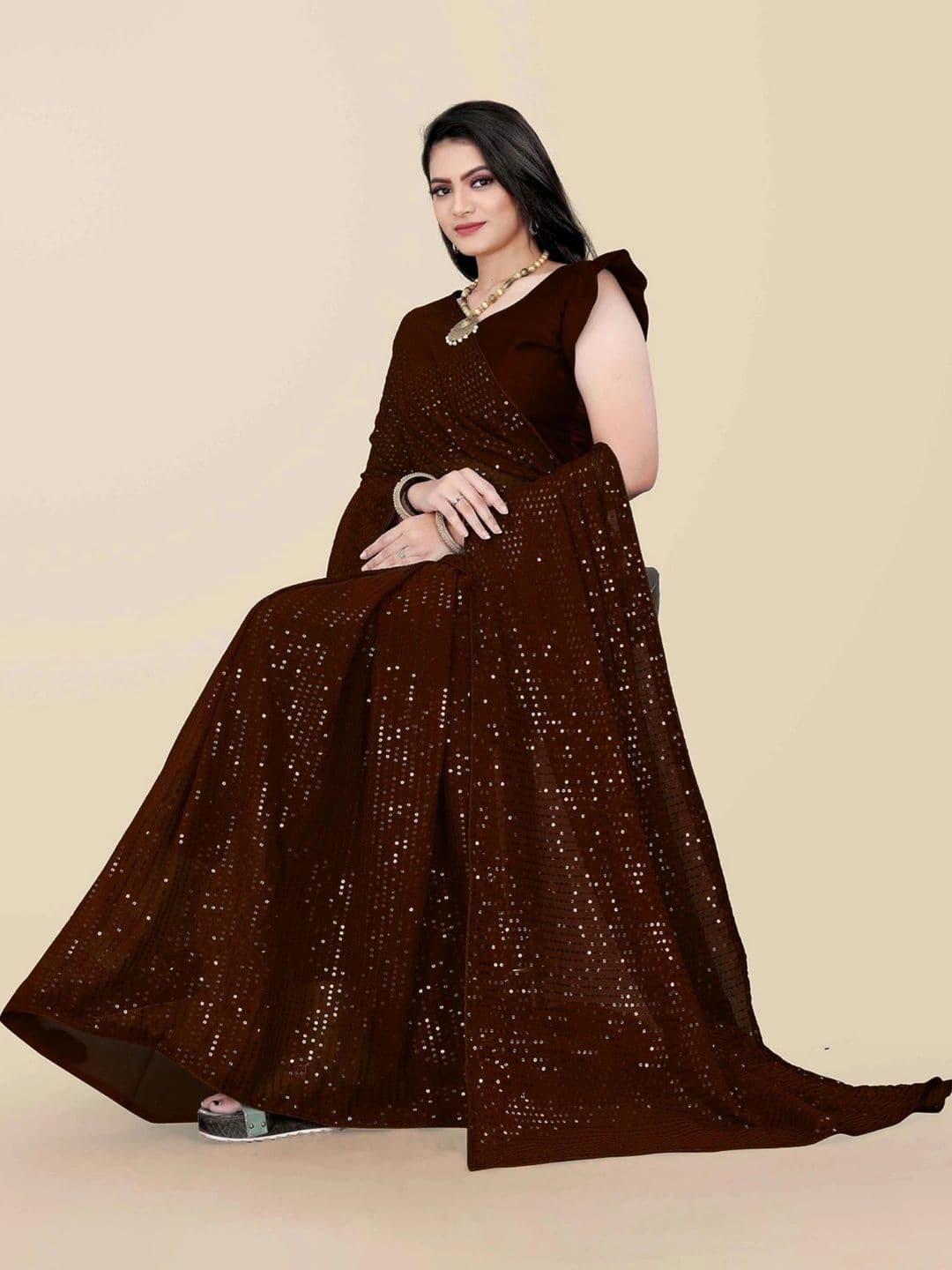 Mitera Embellished Sequinned Poly Georgette Designer Saree - view 1