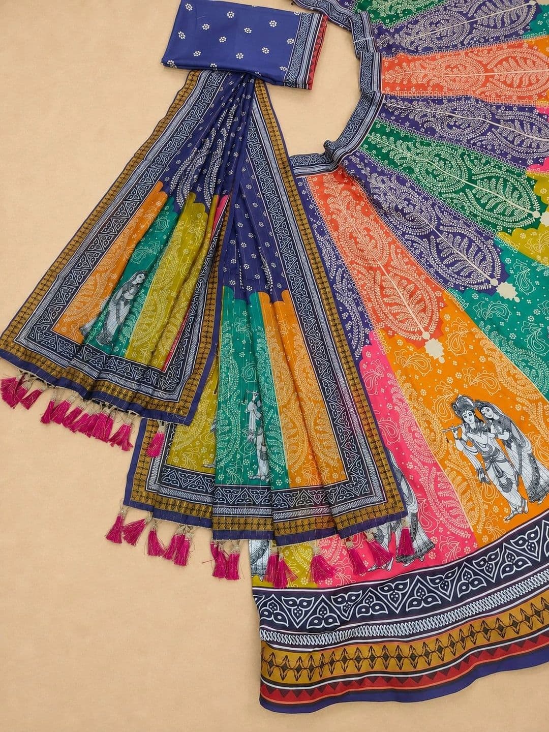 KAHIRAA WHOLETEX Printed Semi-Stitched Lehenga & Unstitched Blouse With Dupatta thumbnail 5