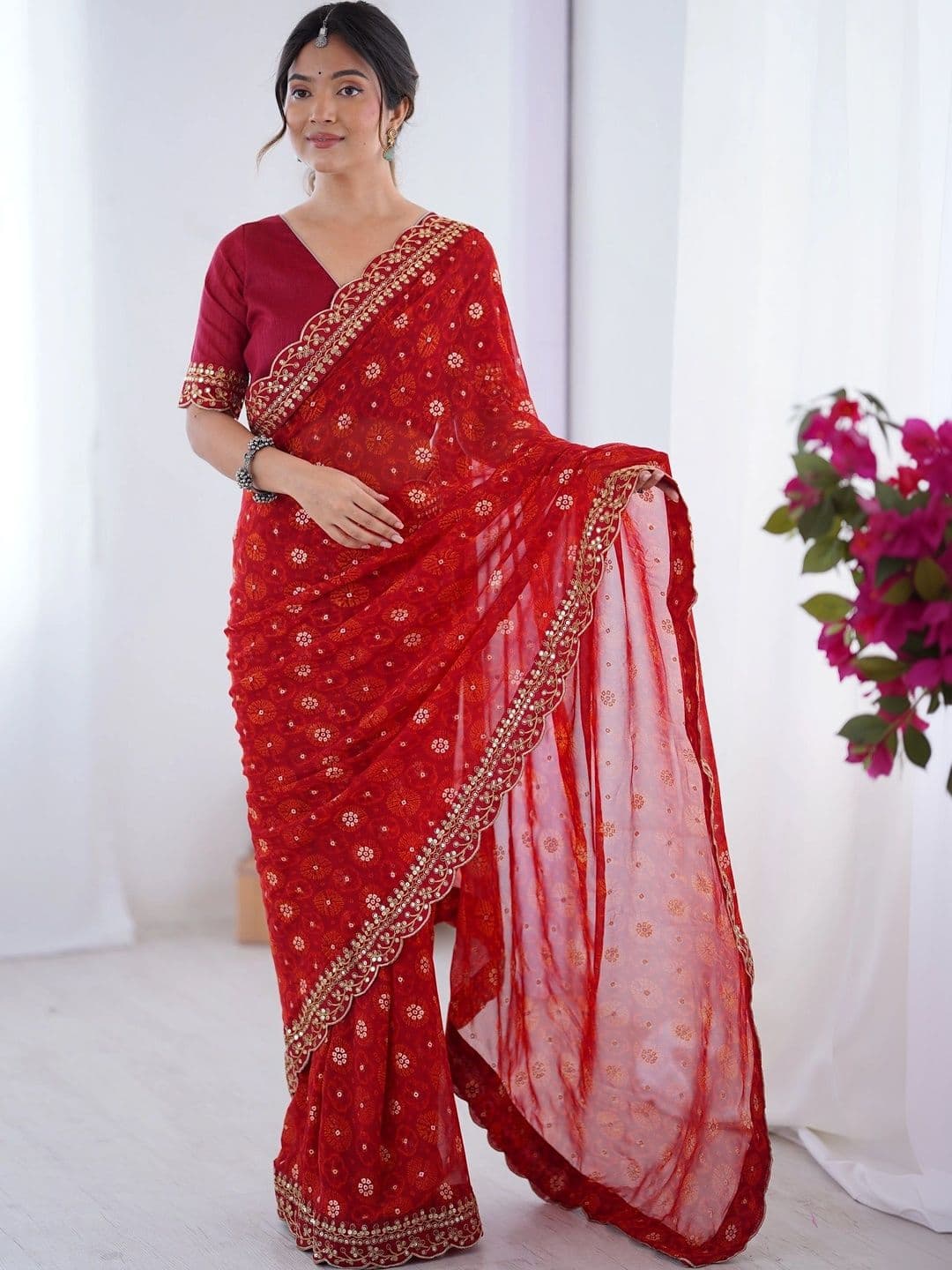 KALINI Floral Embroidered Pure Chiffon Saree thumbnail 2