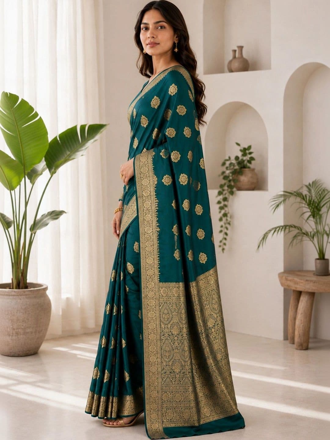 KRISHNA KURTIES Woven Design Zari Art Silk Banarasi Saree thumbnail 3