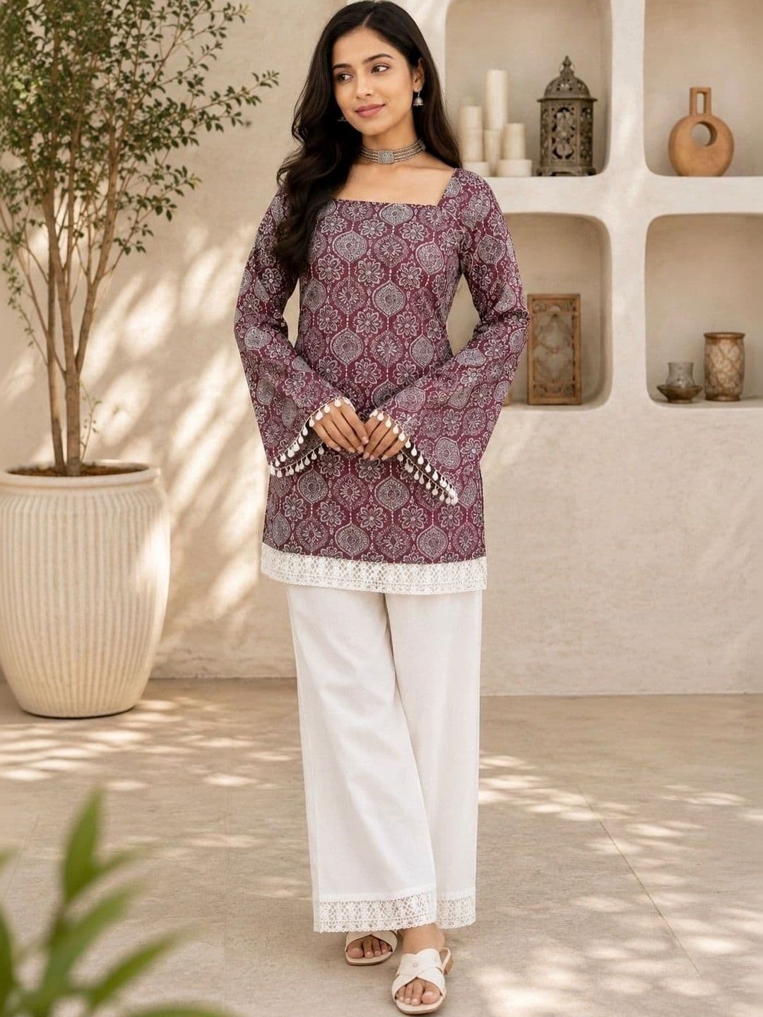 shivay Ethnic Motifs Printed Bell Sleeve Straight Kurti thumbnail 3
