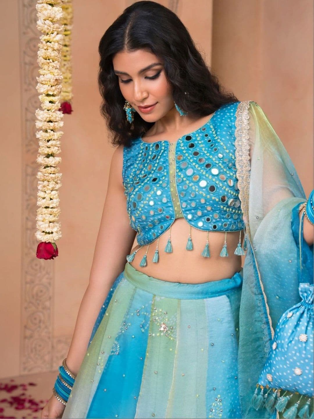 JIVANIS Embellished Mirror Work Ready to Wear Lehenga & Blouse With Dupatta thumbnail 4