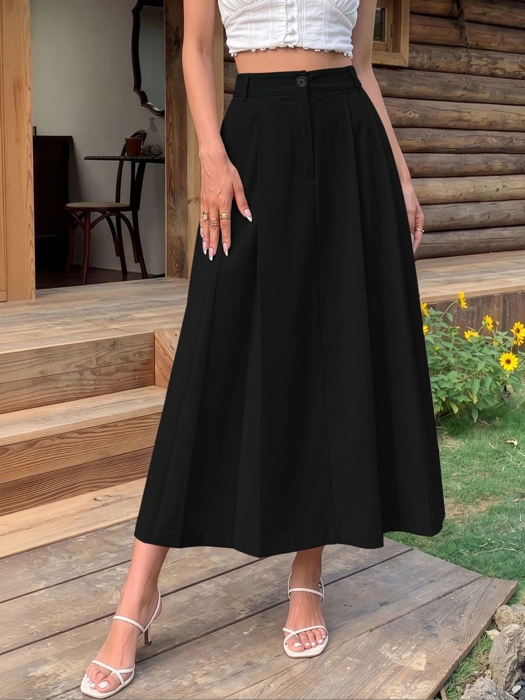 MULVARI Women Cotton Blend Midi Flared Skirt - view 1