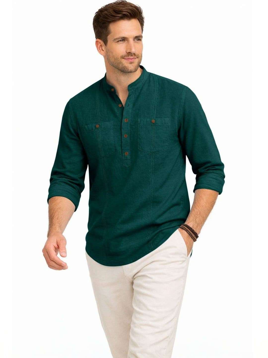 ZBIO Pack Of 2 Men Solid Half Button-Front Kurta thumbnail 2