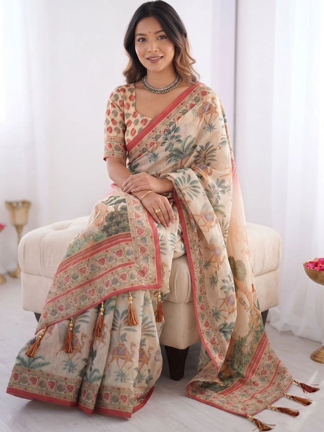 YASHASVI FASHION Woven Design Zari Linen Blend Saree thumbnail 6