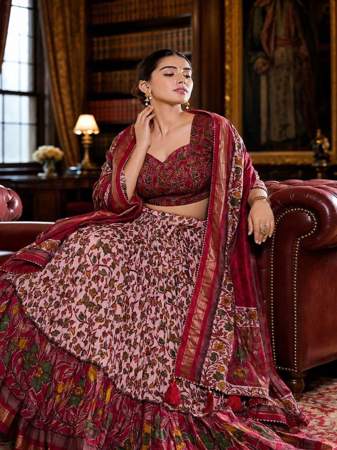 House of Pataudi Printed Semi-Stitched Lehenga & Unstitched Blouse Taping thumbnail 2