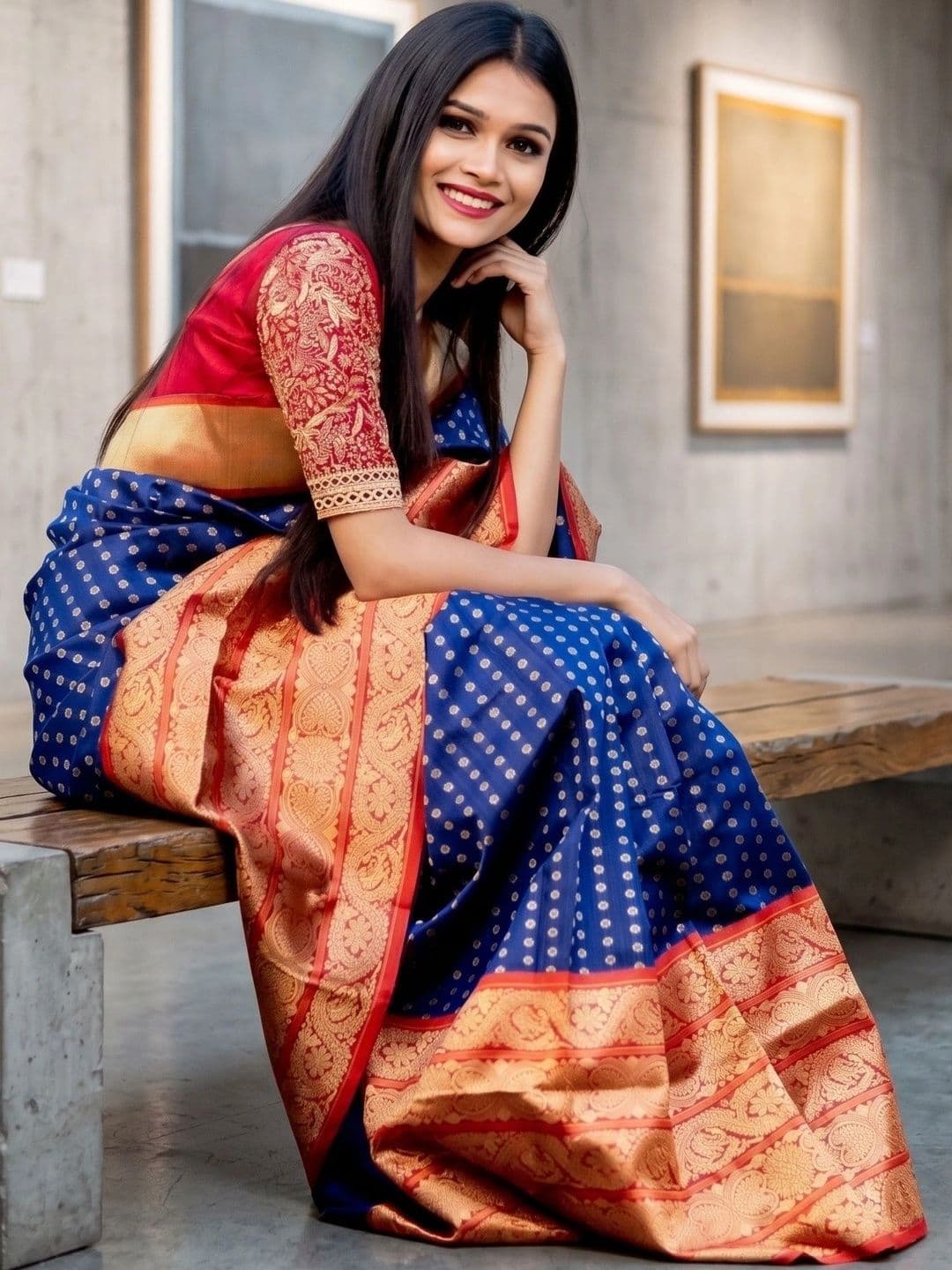 clotheva Woven Design Zari Art Silk Banarasi Saree thumbnail 2