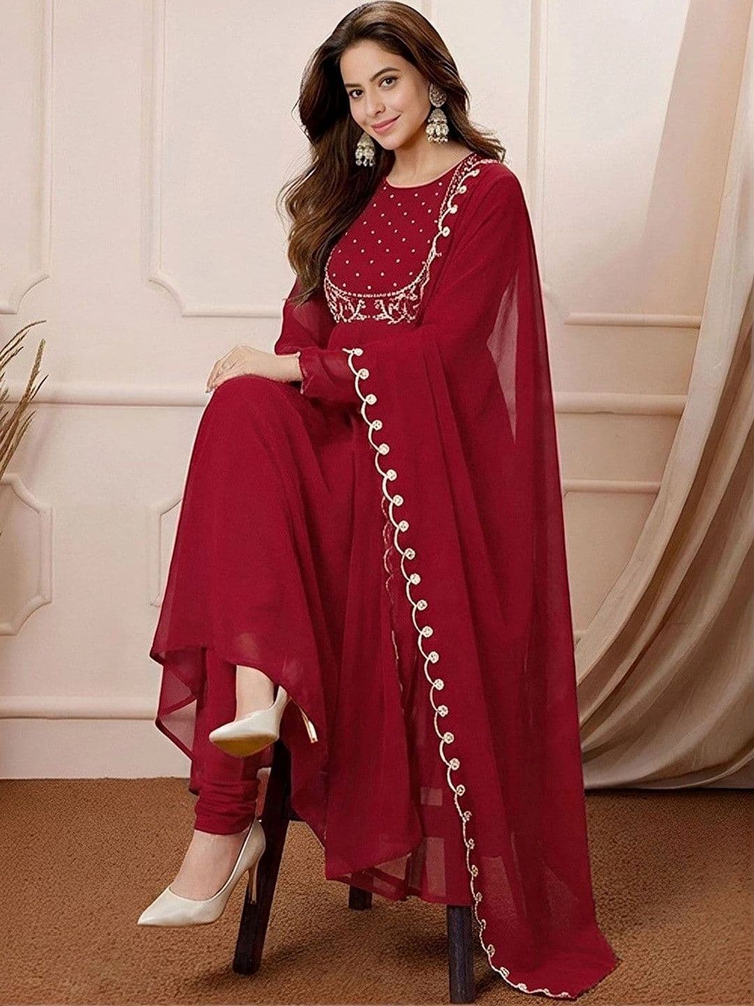 Anouk Women Embroidered Empire Thread Work Kurta with Palazzos & With Dupatta thumbnail 5
