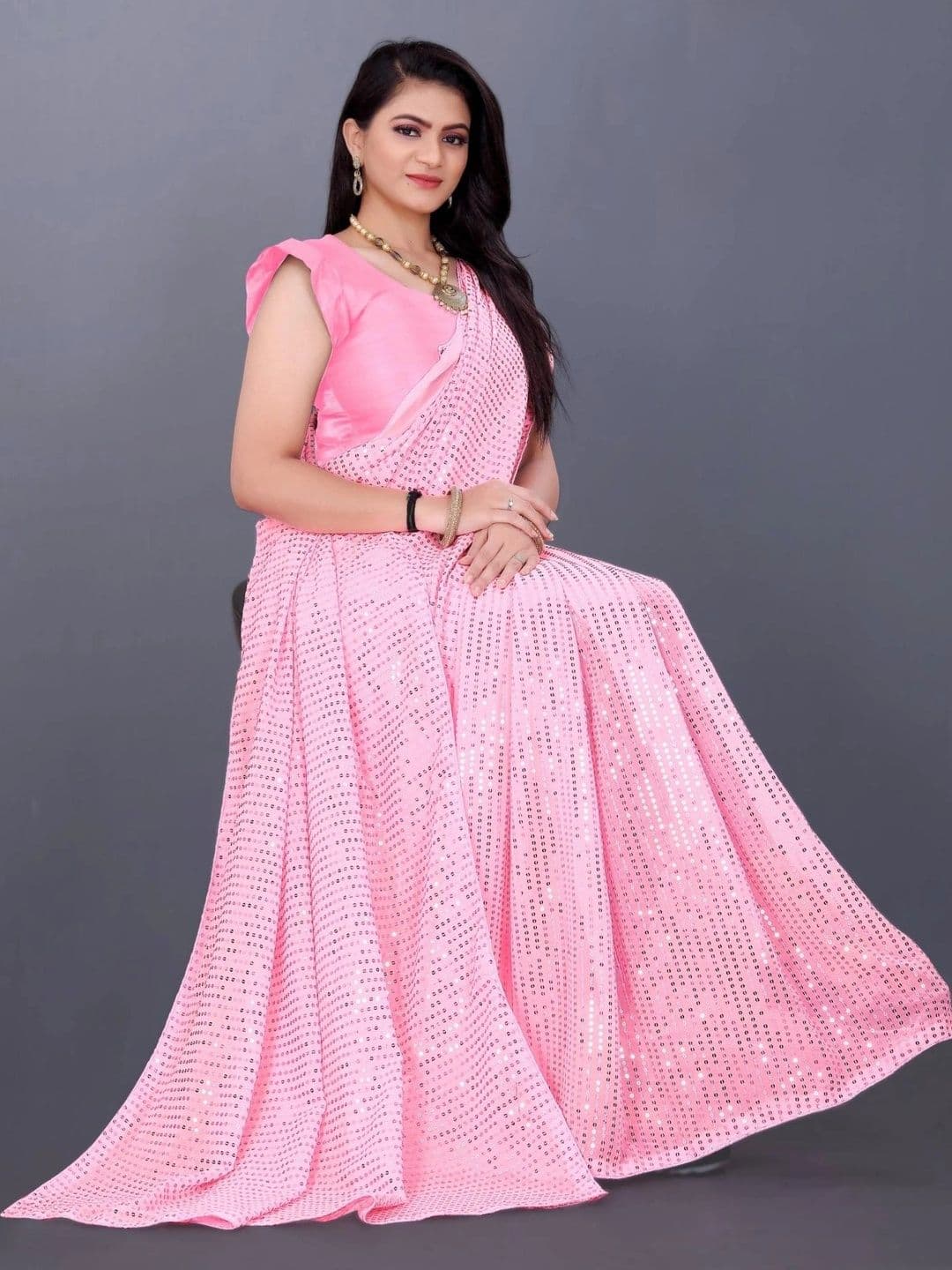 Mitera Embellished Sequinned Poly Georgette Designer Saree - view 1