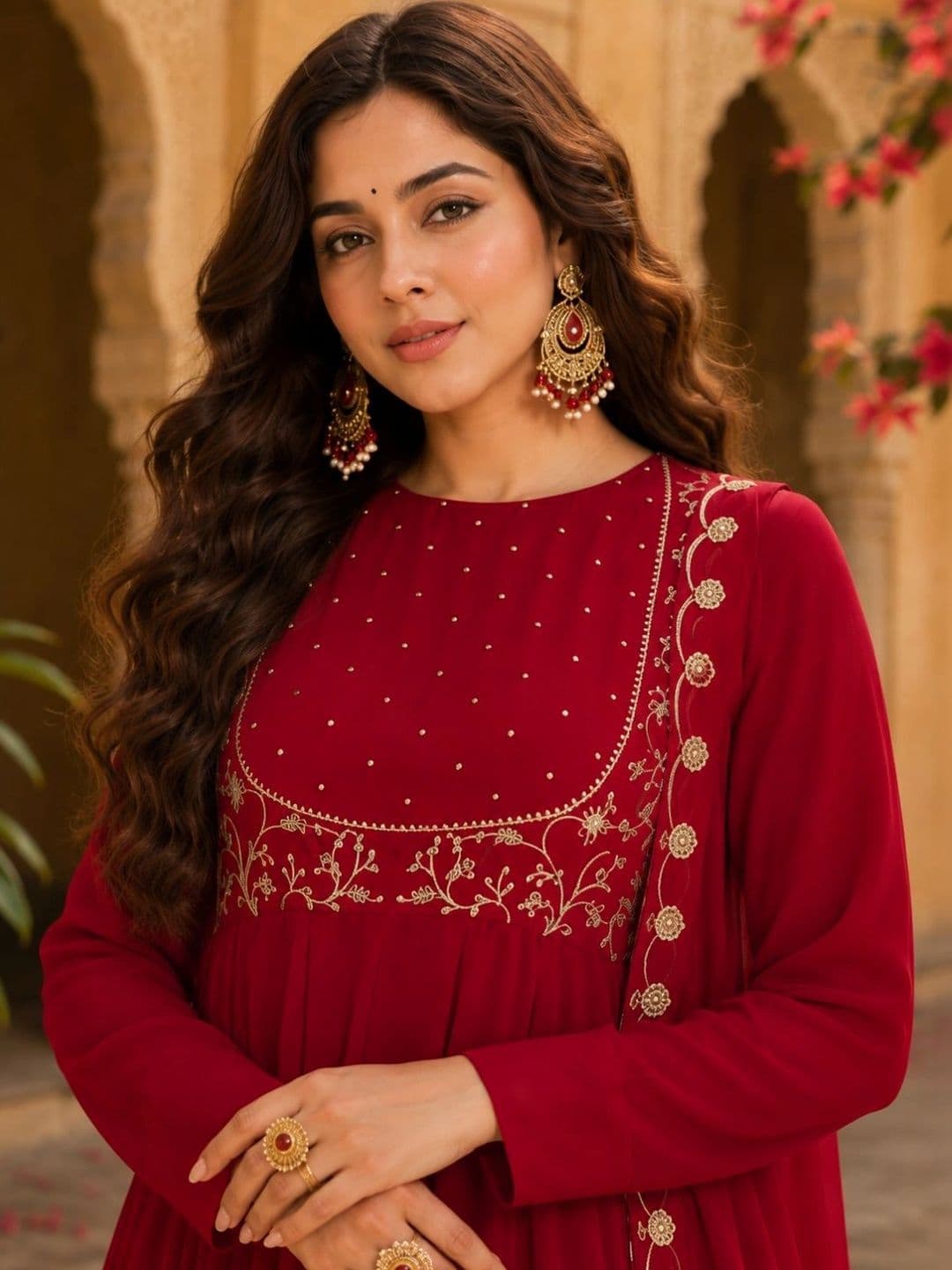 PREMNAD Women Ethnic Motifs Embroidered Empire Kurta with Palazzos & With Dupatta thumbnail 4