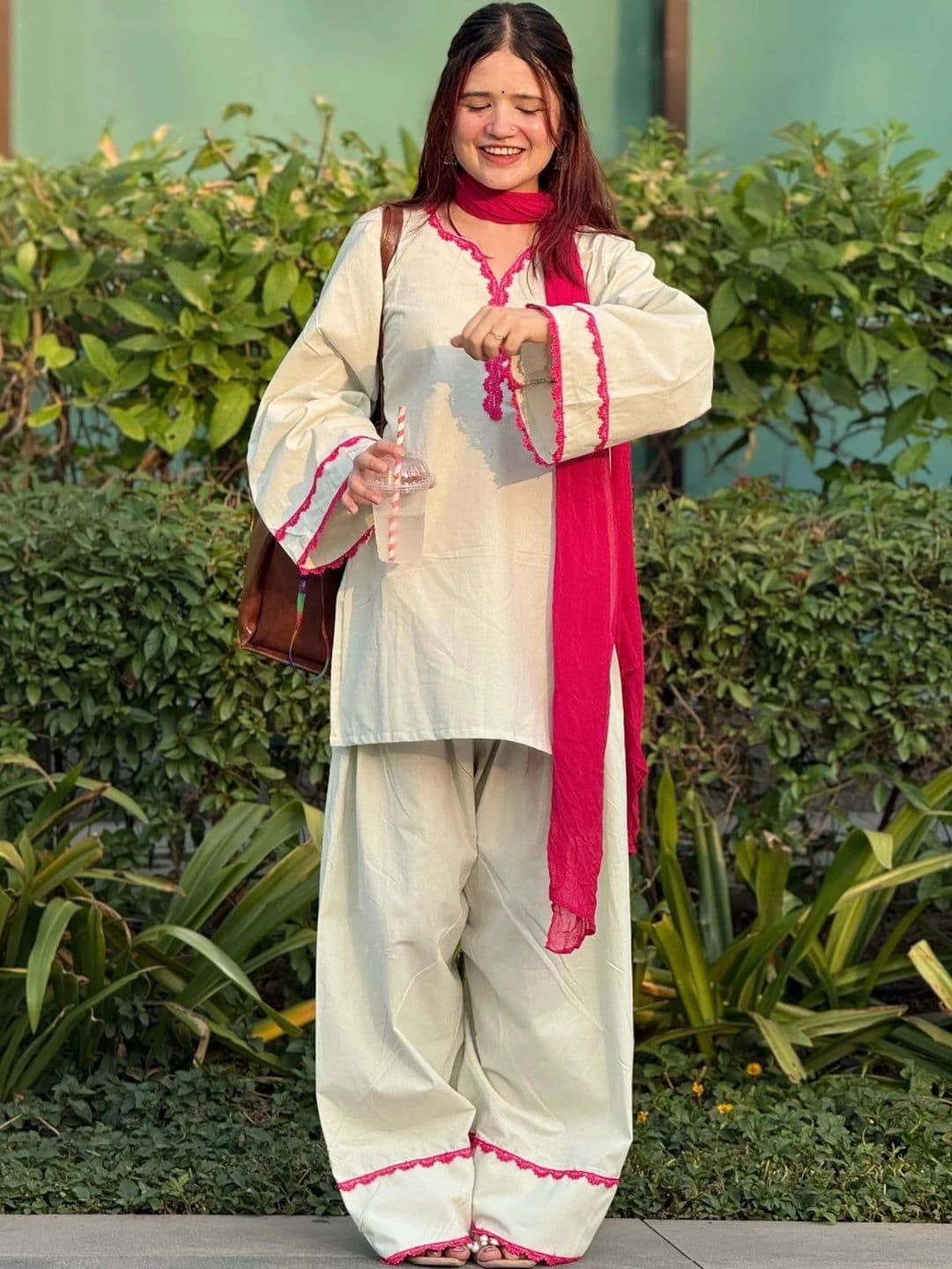 SHIVHET FAB Women Regular Thread Work Pure Cotton Kurta with Patiala & With Dupatta thumbnail 3