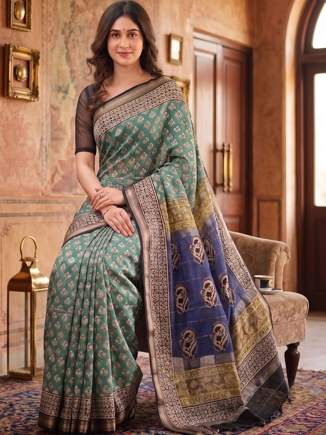 SHRIADINATH Woven Design Zari Linen Blend Saree thumbnail 6