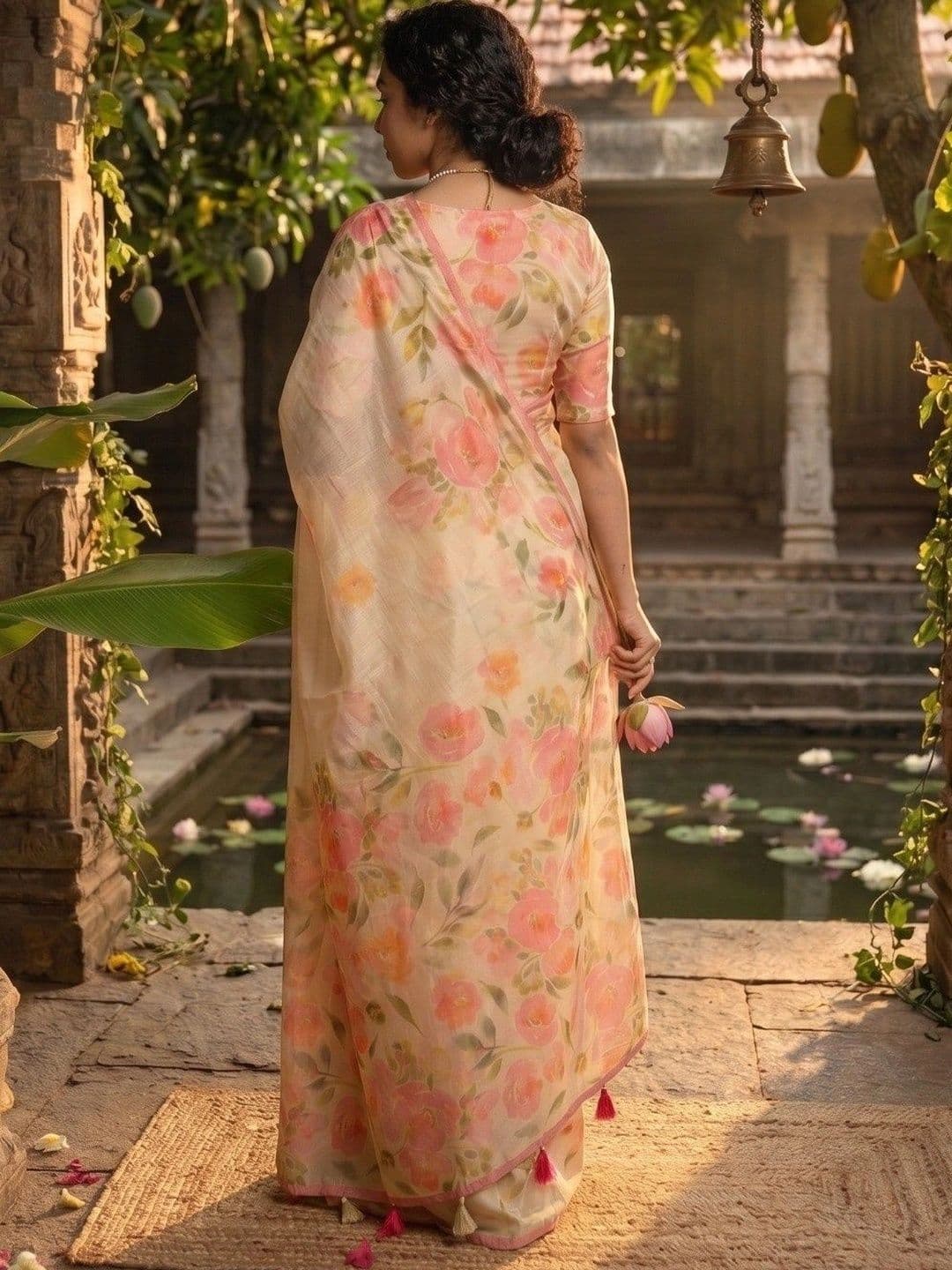 VelvetHue Floral Zari Linen Blend Saree thumbnail 6