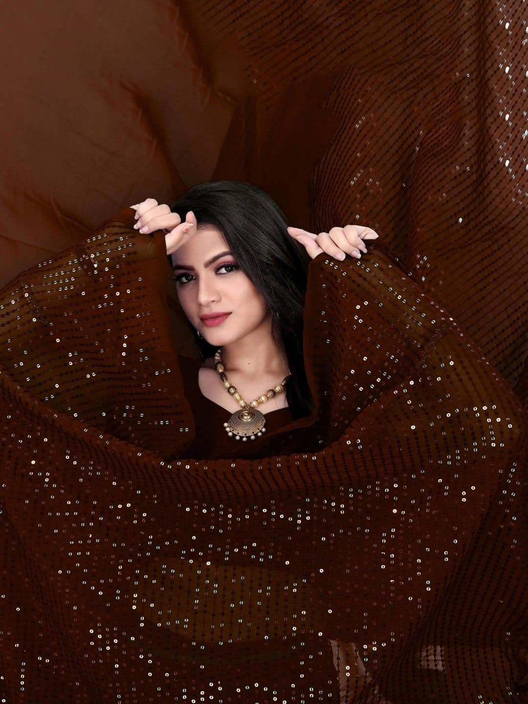 Mitera Embellished Sequinned Poly Georgette Designer Saree thumbnail 2