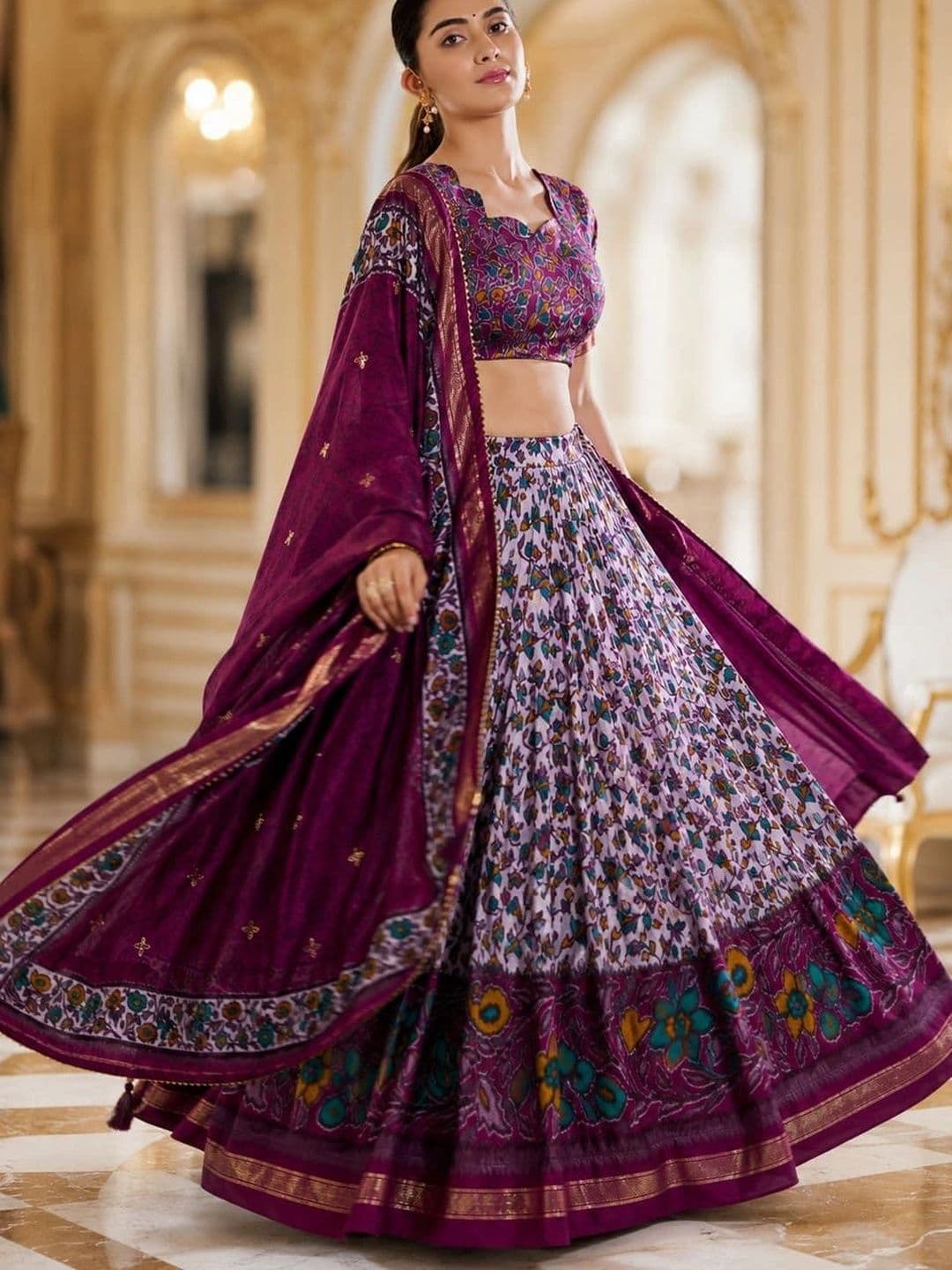 House of Pataudi Printed Semi-Stitched Lehenga & Unstitched Blouse Taping thumbnail 5