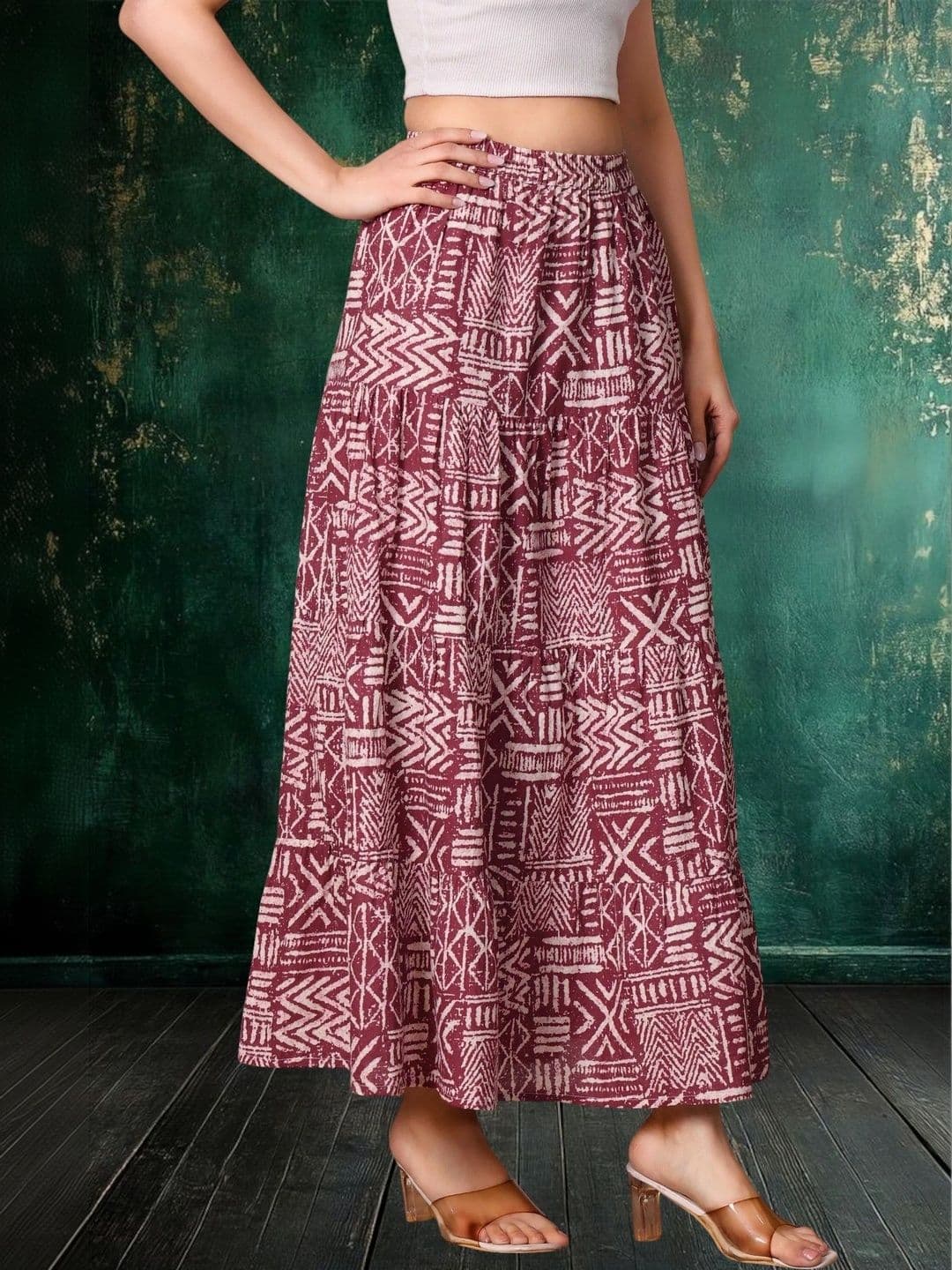 House of Sakhhi Women Pure Cotton Blend Abstract Maxi Tiered Skirt thumbnail 6