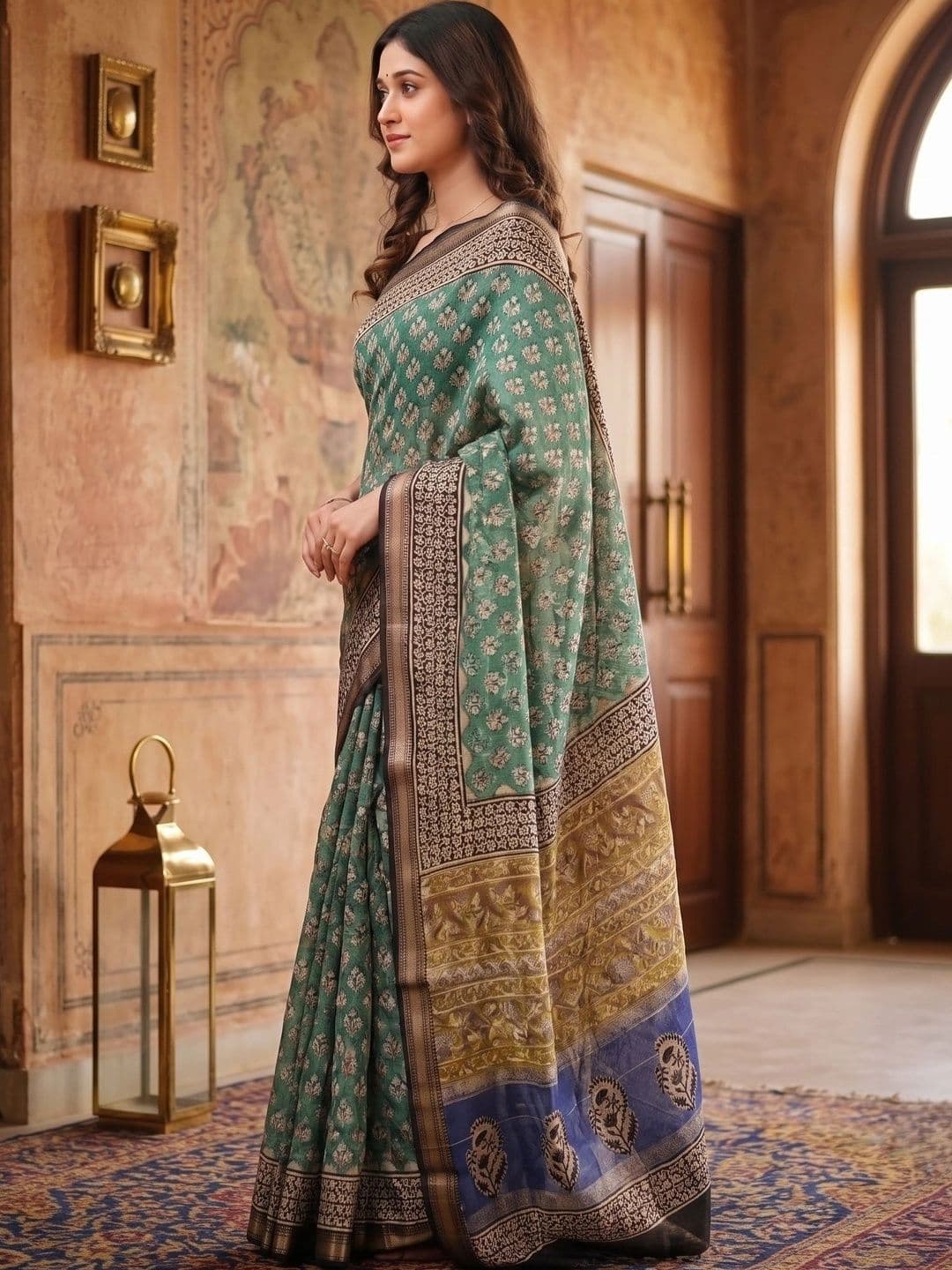 Narayan creations Woven Design Zari Linen Blend Saree thumbnail 6