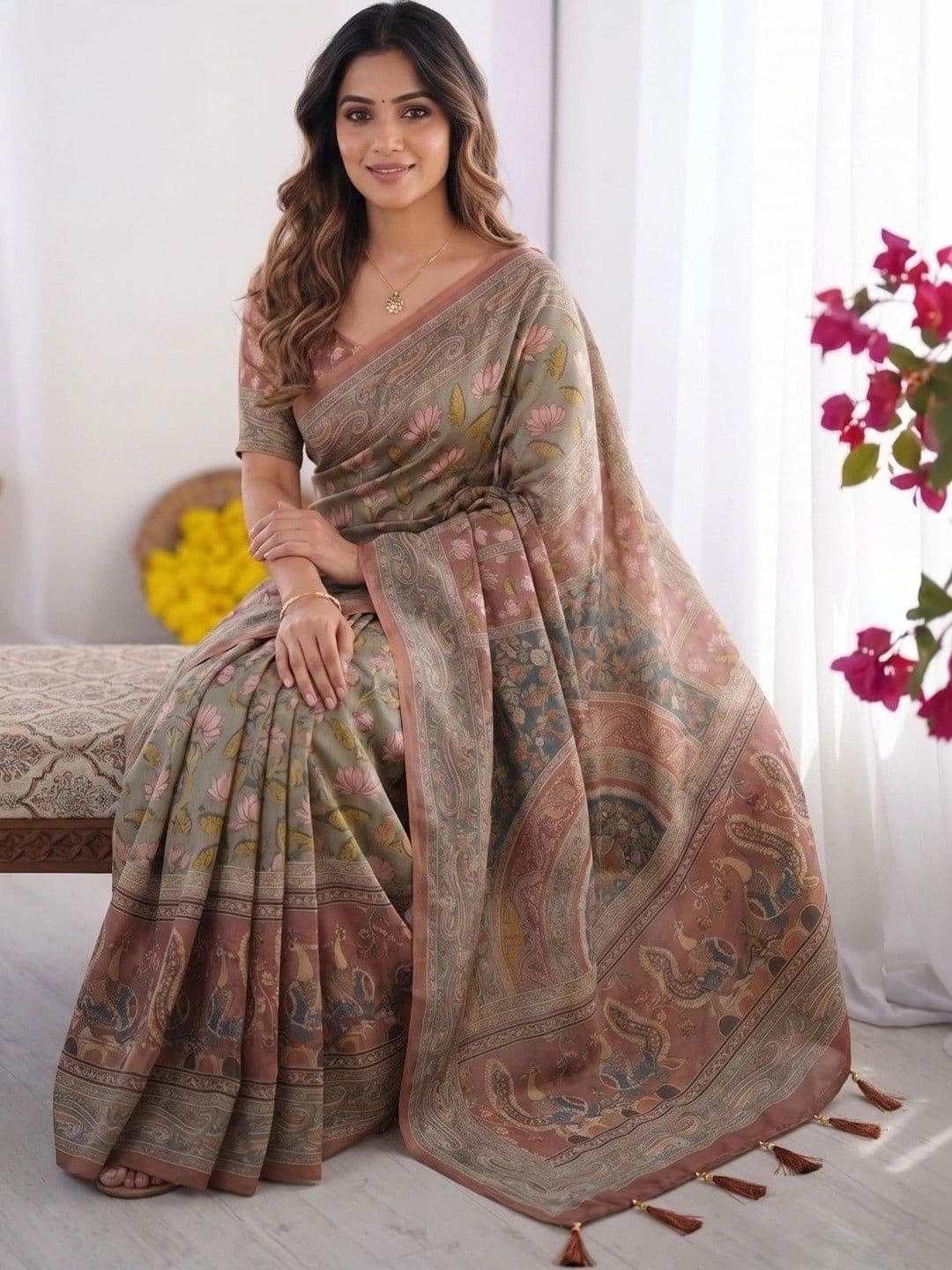 AJ FASHION PLUS Women Paisley Zari Linen Blend Saree thumbnail 3