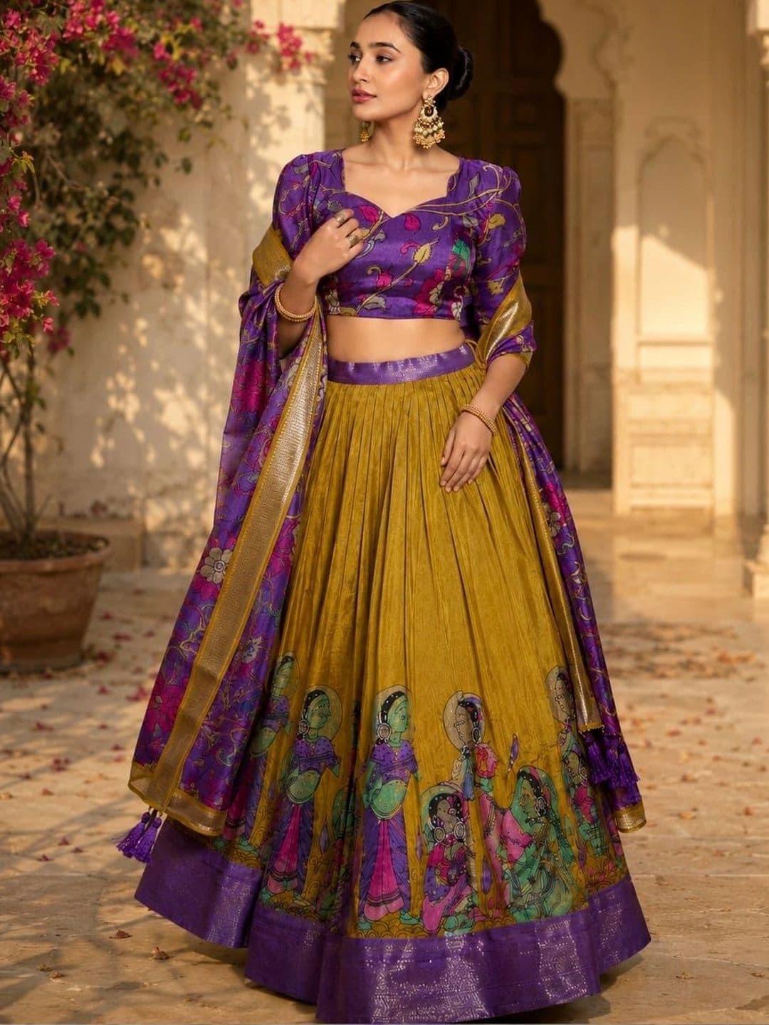 House of Pataudi Printed Semi-Stitched Lehenga & Unstitched Blouse Taping - view 1