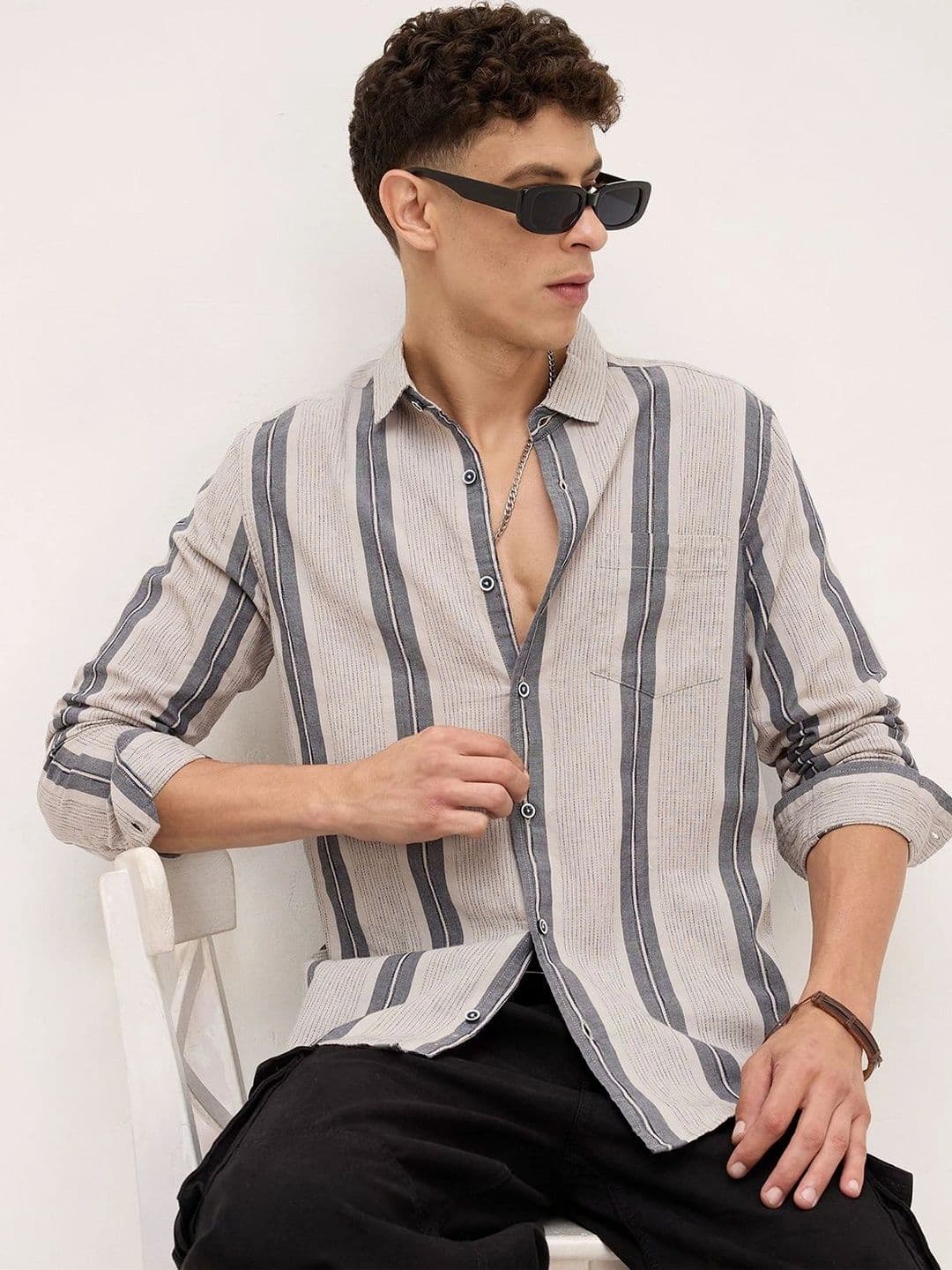 VASTRADO Men Classic Slim Fit Striped Casual Shirt thumbnail 6