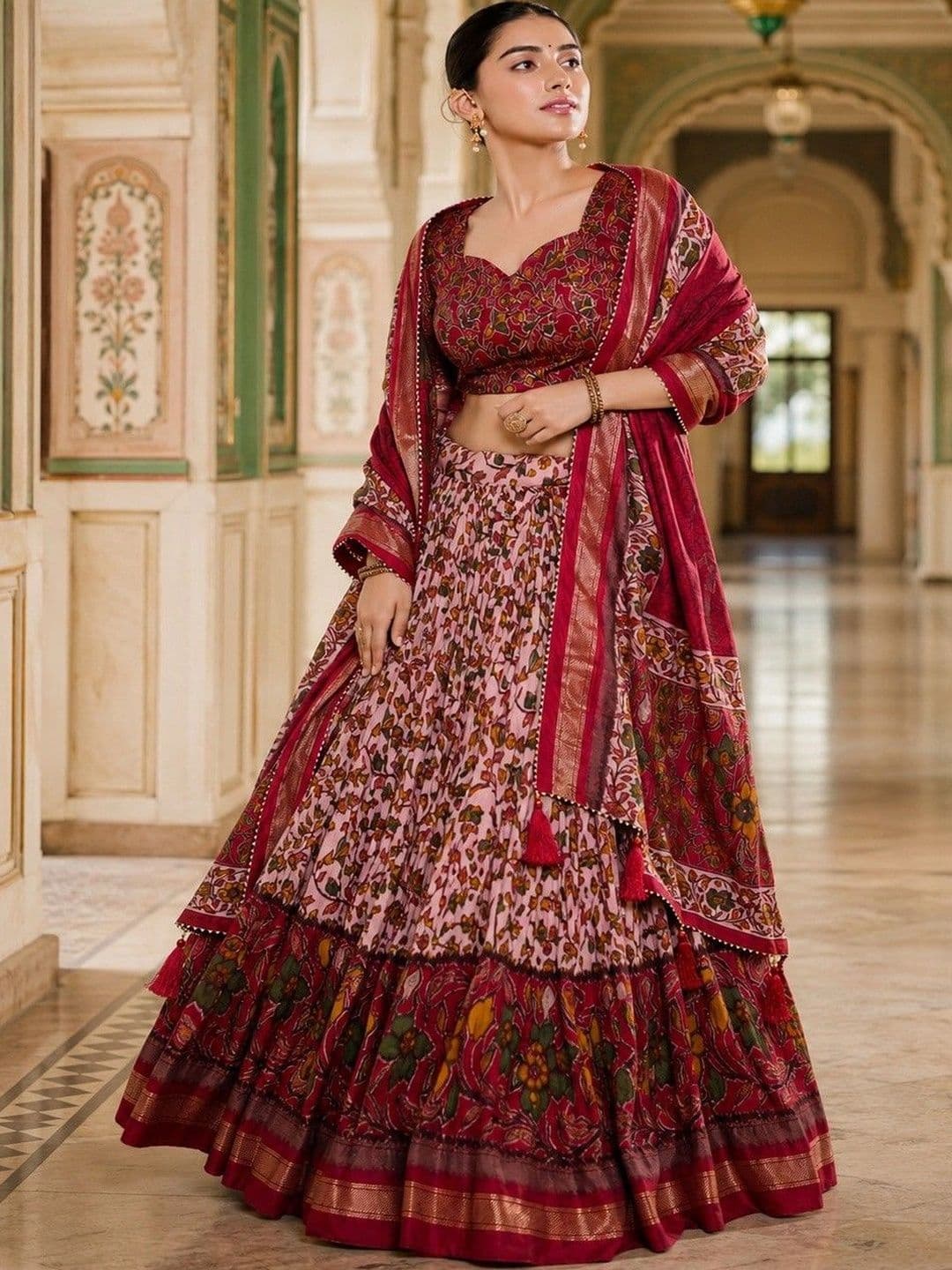 House of Pataudi Printed Semi-Stitched Lehenga & Unstitched Blouse Taping thumbnail 3