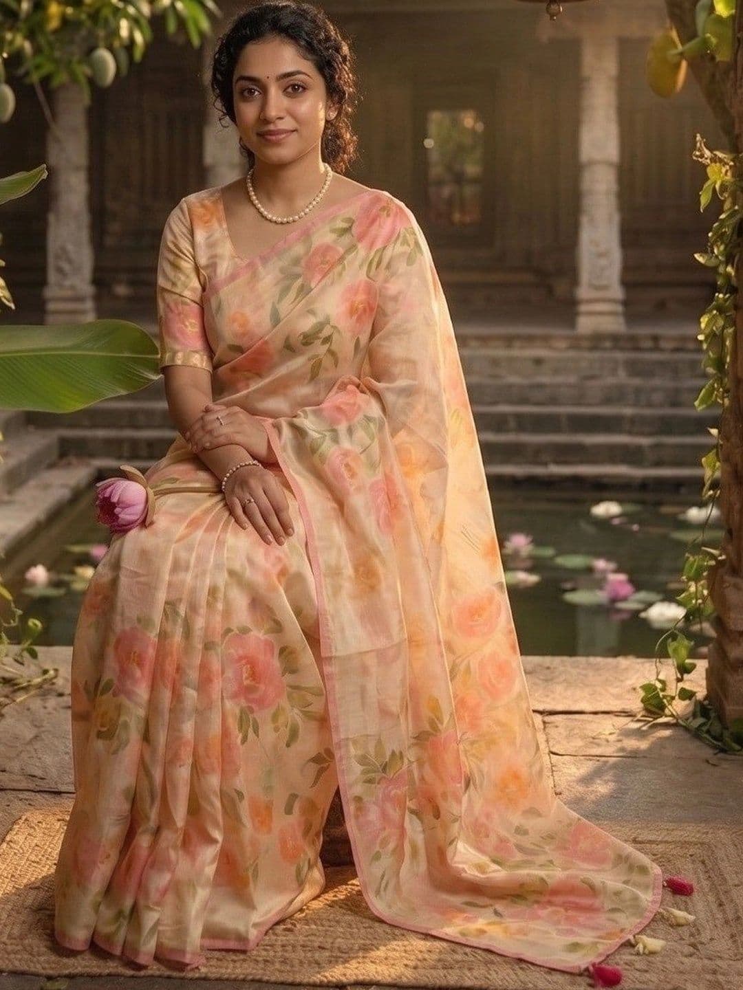Aman's Impero Floral Zari Linen Blend Saree thumbnail 5