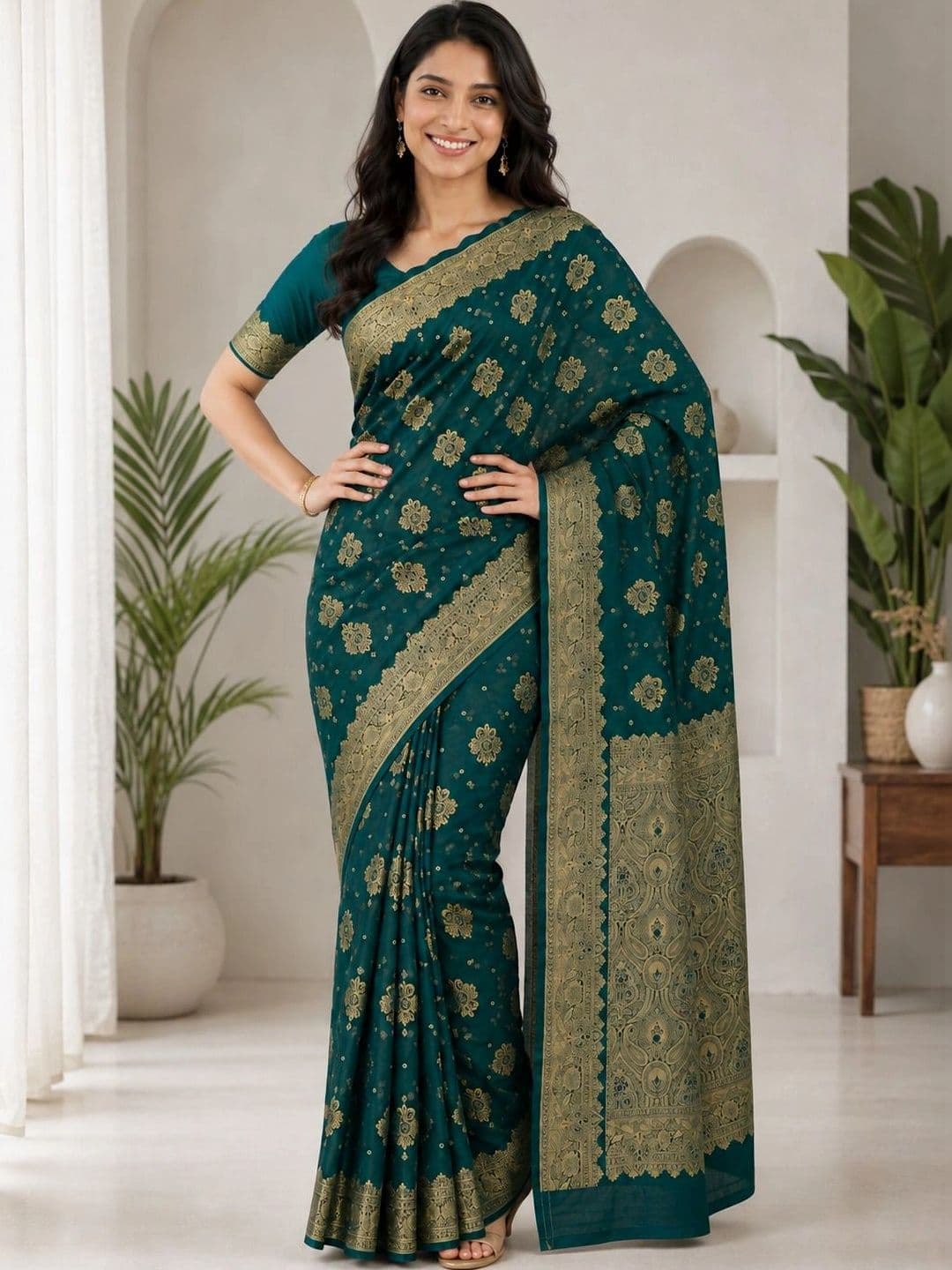 KRISHNA KURTIES Woven Design Zari Art Silk Banarasi Saree thumbnail 3