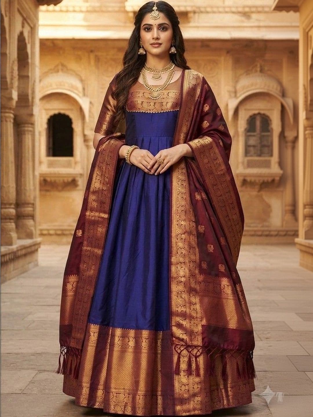 Kinjhit Fashion Embellished Round Neck A-line Gown Dress - view 1