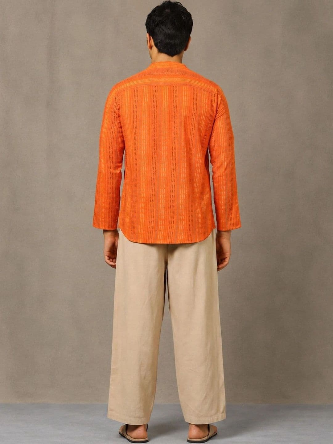 Navibhu Woven Design Striped Cotton Handloom Mandarin Collar Short Kurta thumbnail 2
