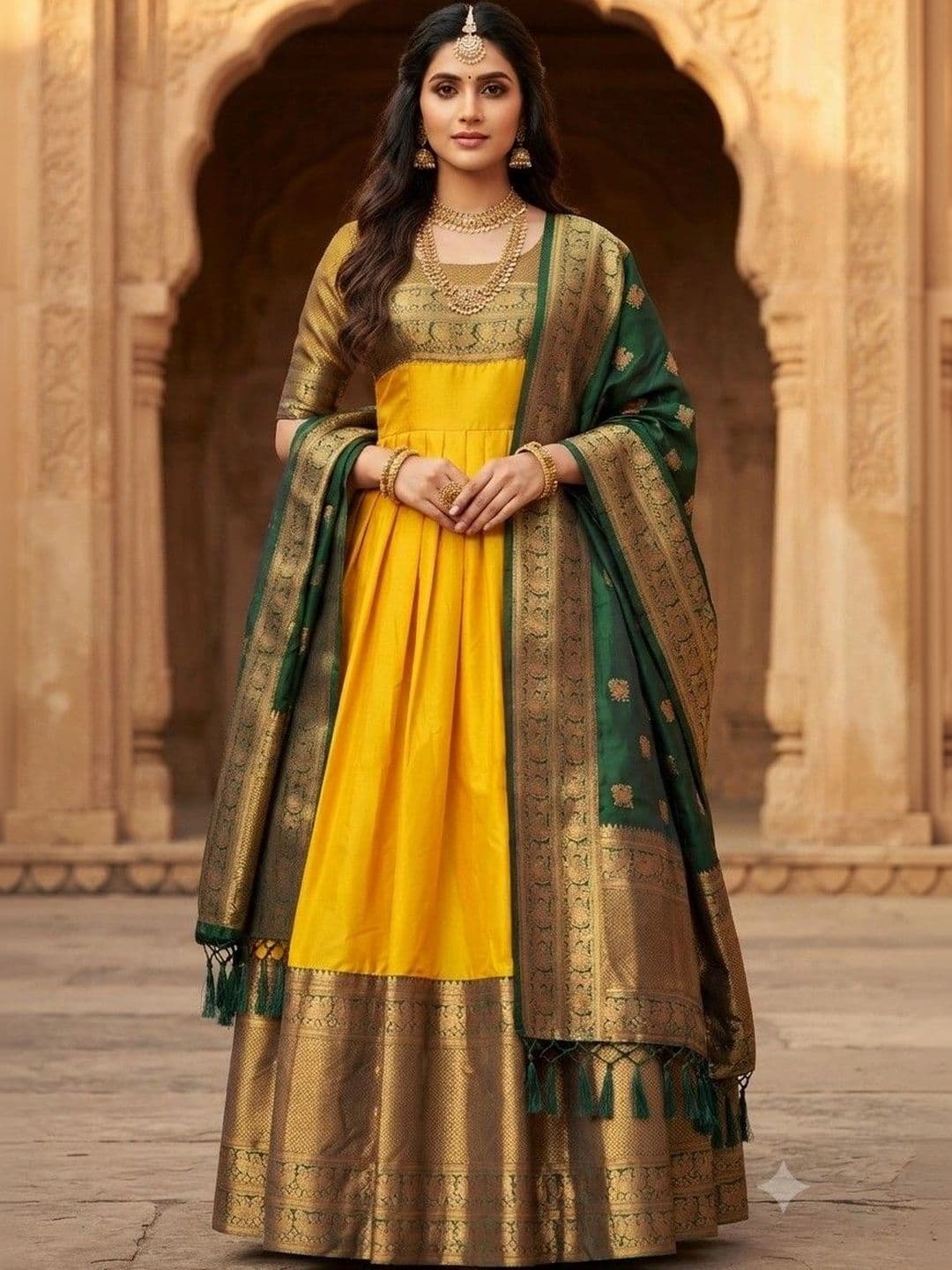 Kinjhit Fashion Embellished Round Neck A-line Gown Dress - view 1