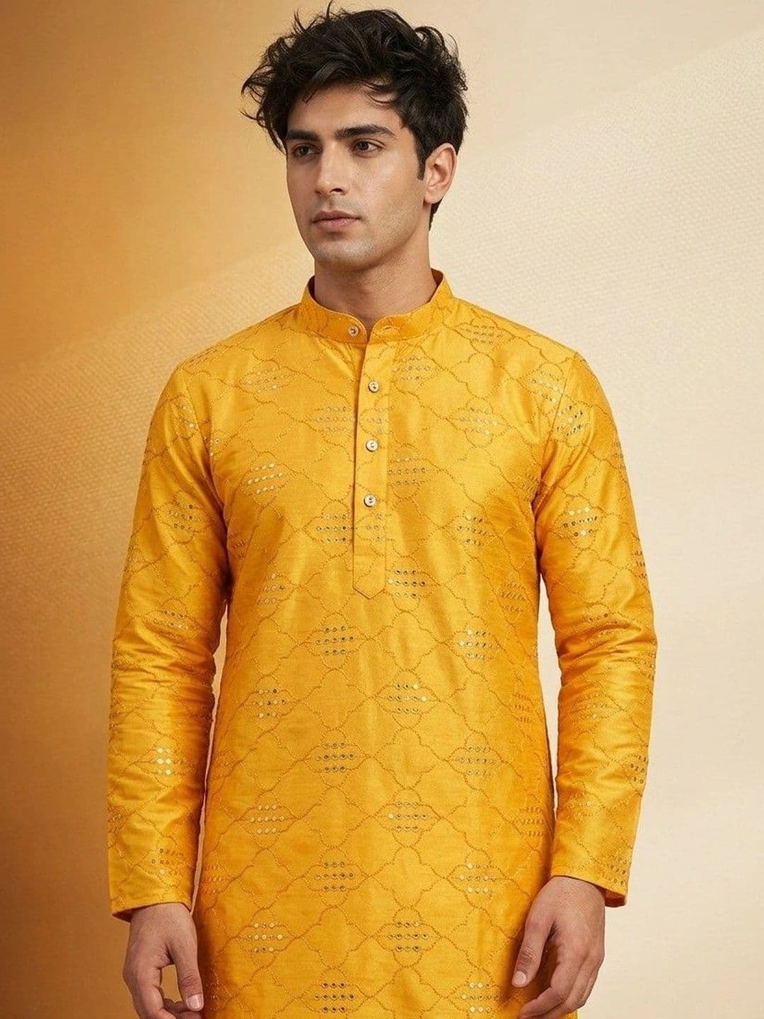 Rajkuwar Men Mirror Work Kurta - view 1