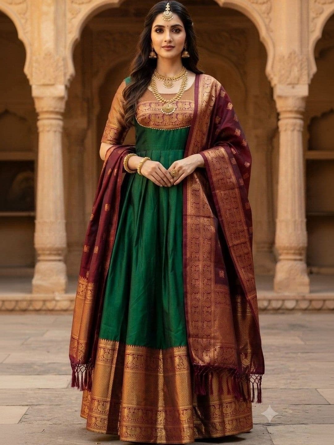 Kinjhit Fashion Embroidered Round Neck A-line Gown Dress - view 1
