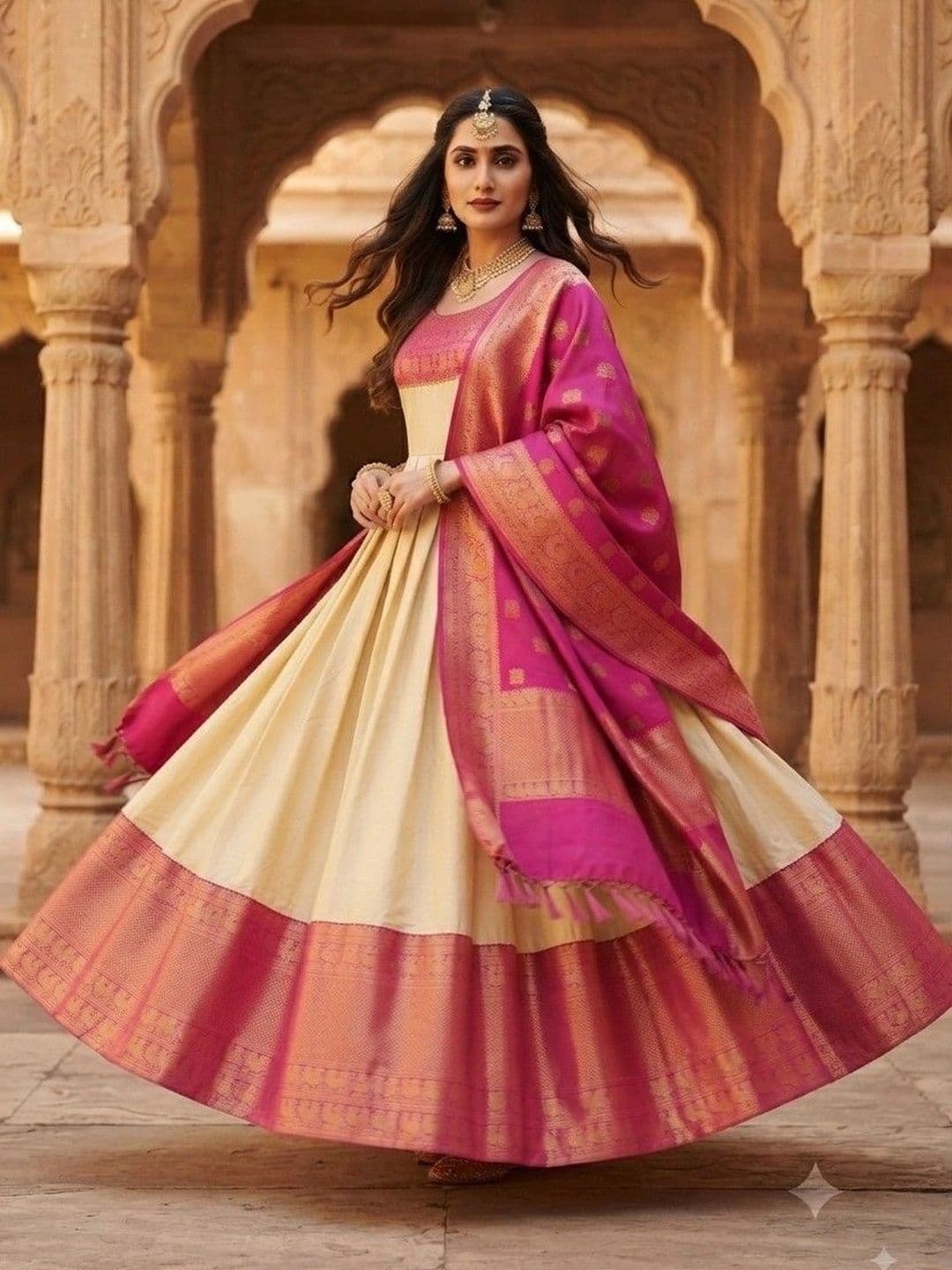 Kinjhit Fashion Embroidered Round Neck A-line Gown Dress thumbnail 2