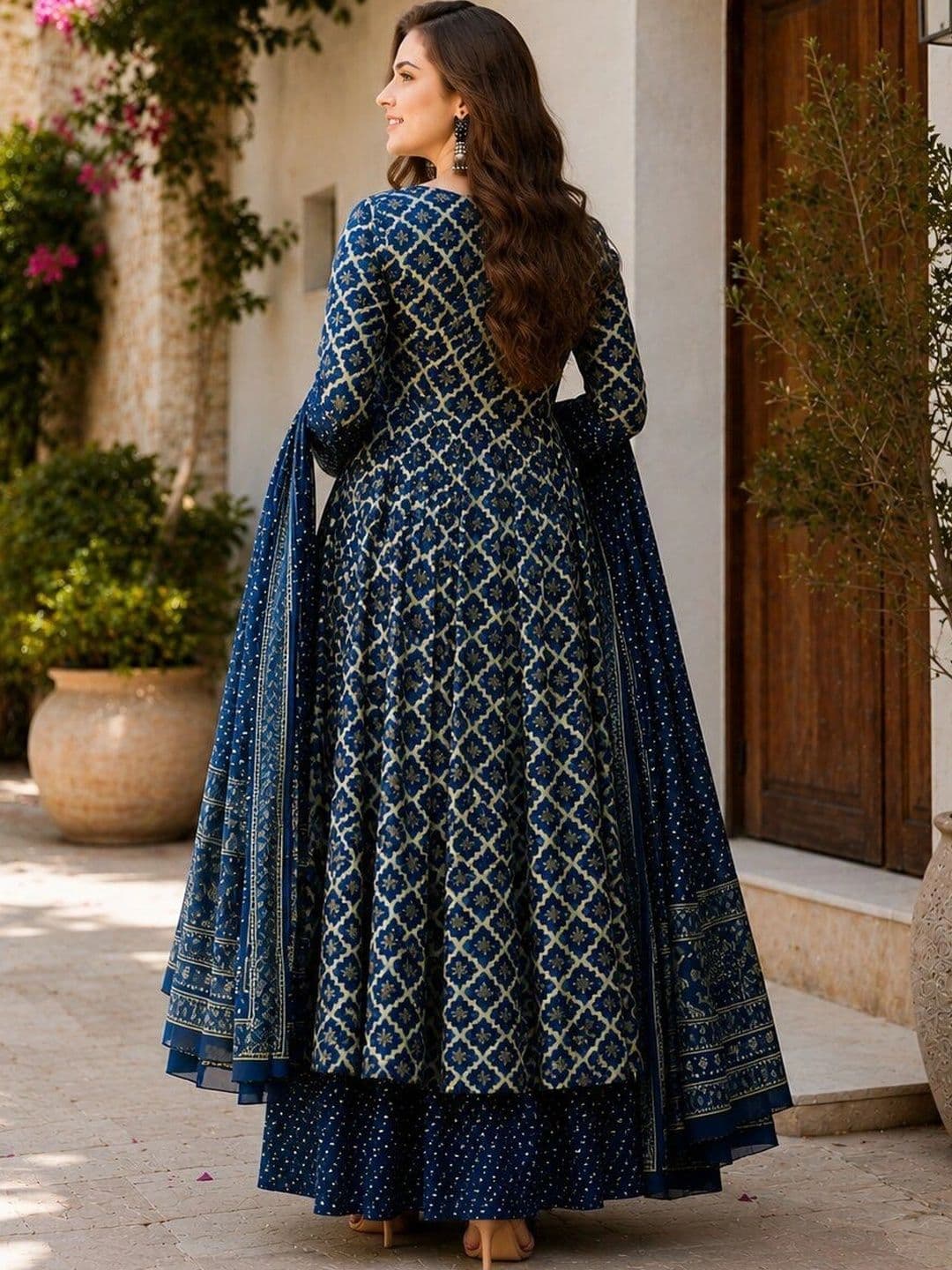 Mogra Designs Women Ethnic Motifs Printed Empire Kurta with Palazzos & With Dupatta thumbnail 4