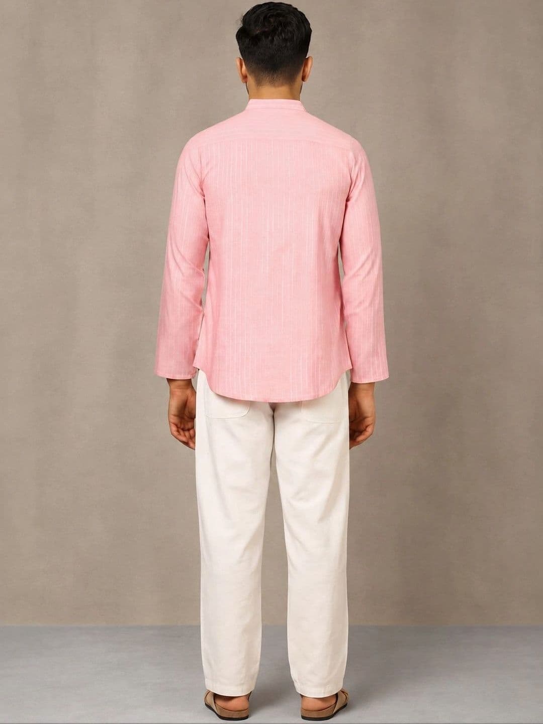 Navibhu Woven Design Solid Cotton Handloom Mandarin Collar Short Kurta thumbnail 5