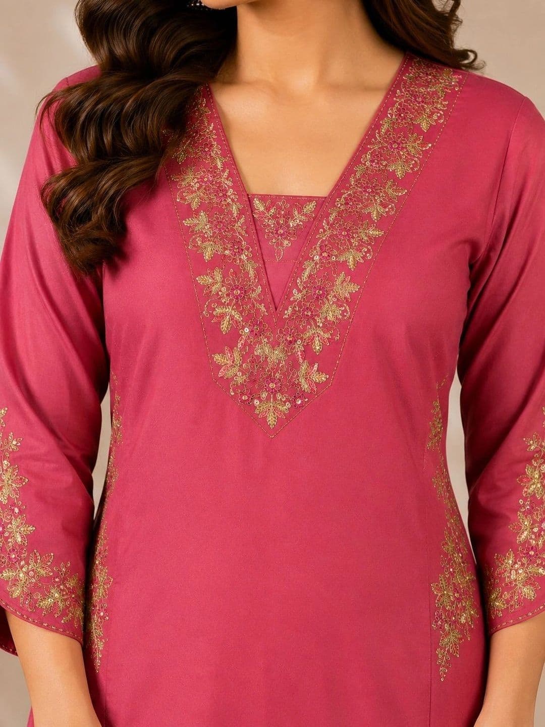 VASUPRADA Women Embroidered Thread Work Pure Cotton Kurta with Trousers & With Dupatta thumbnail 2