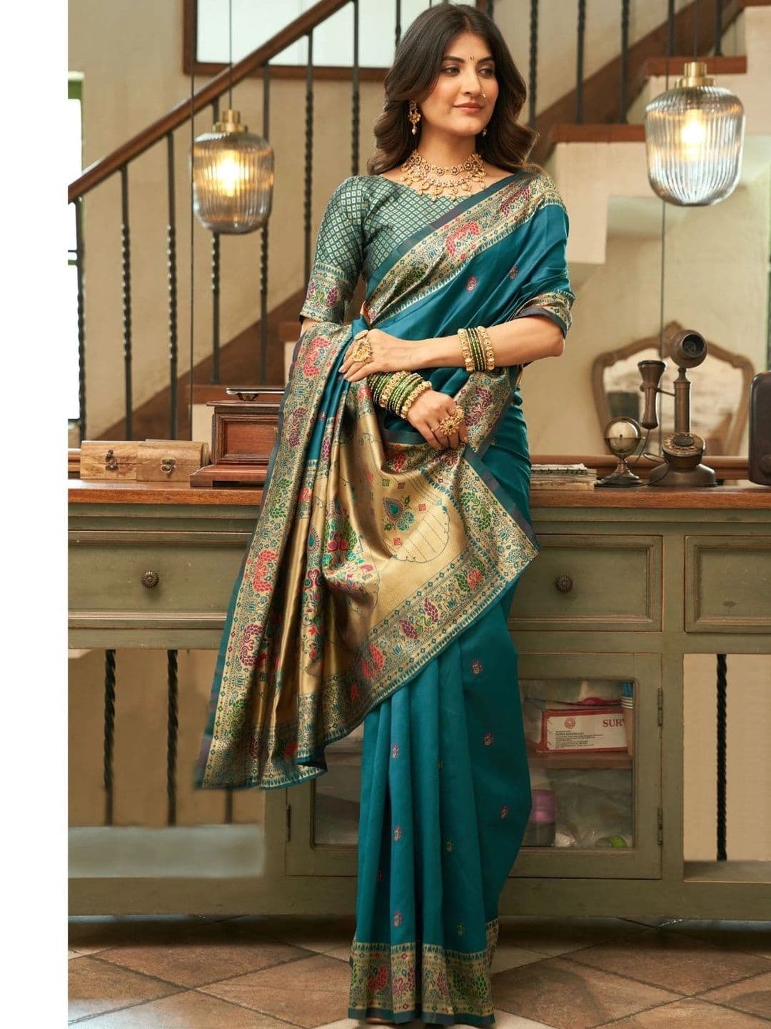 Dhaaga Ghar Paisley Zari Silk Blend Heavy Work Paithani Saree thumbnail 4