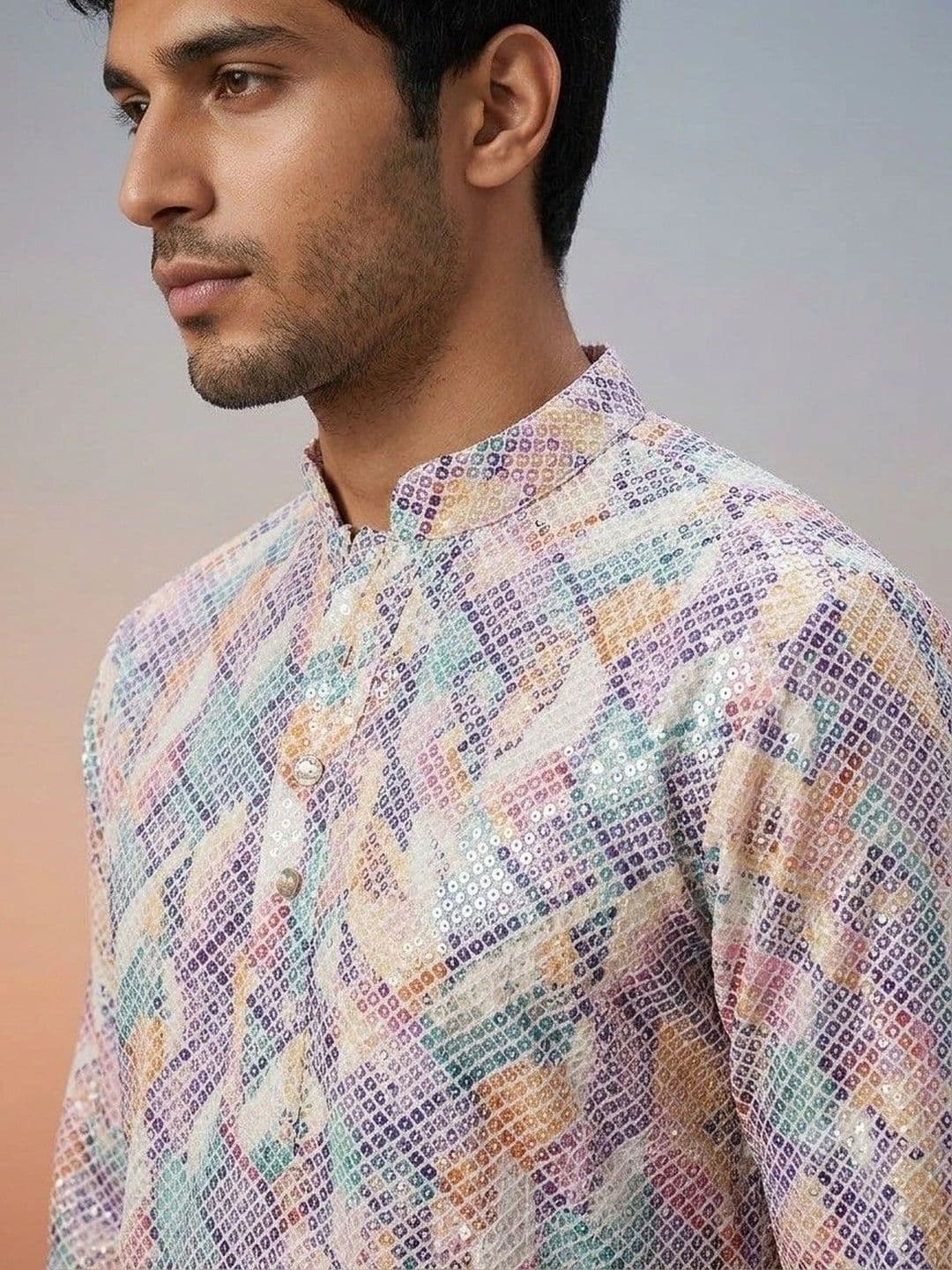 Rajkuwar Men Geometric Embellished Sequinned Kurta thumbnail 3