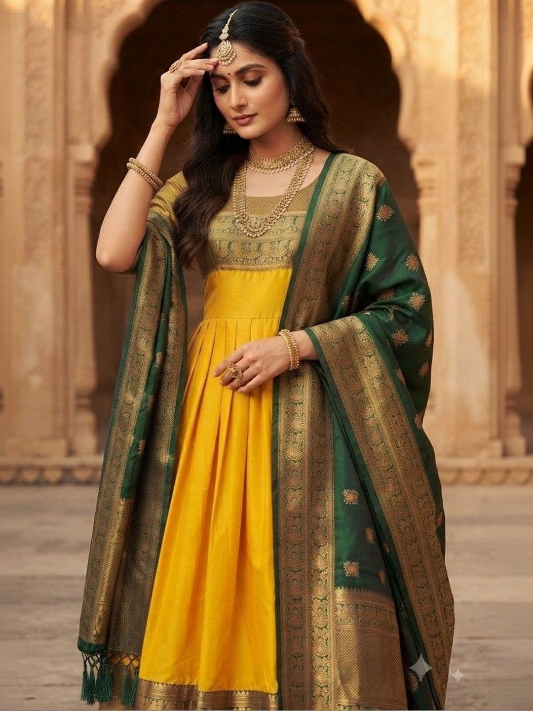 Kinjhit Fashion Embellished Round Neck A-line Gown Dress thumbnail 2